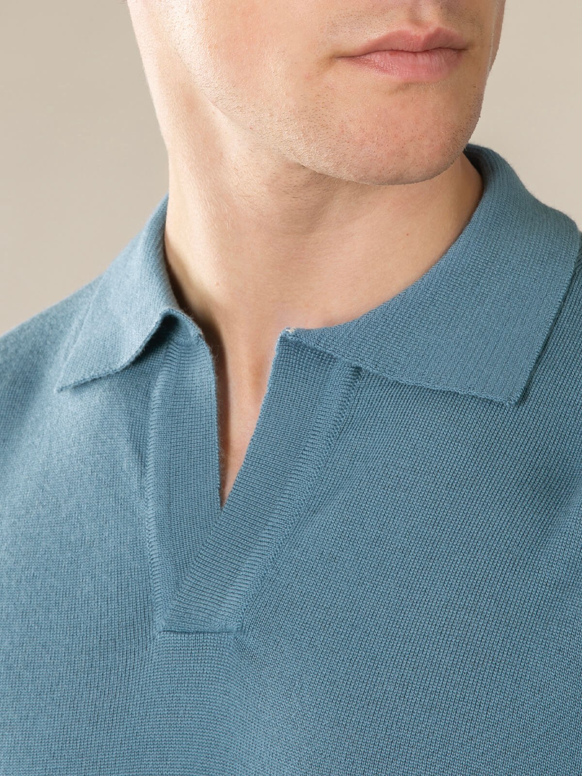 Extrafine Merino Buttonless Polo Sapphire Blue