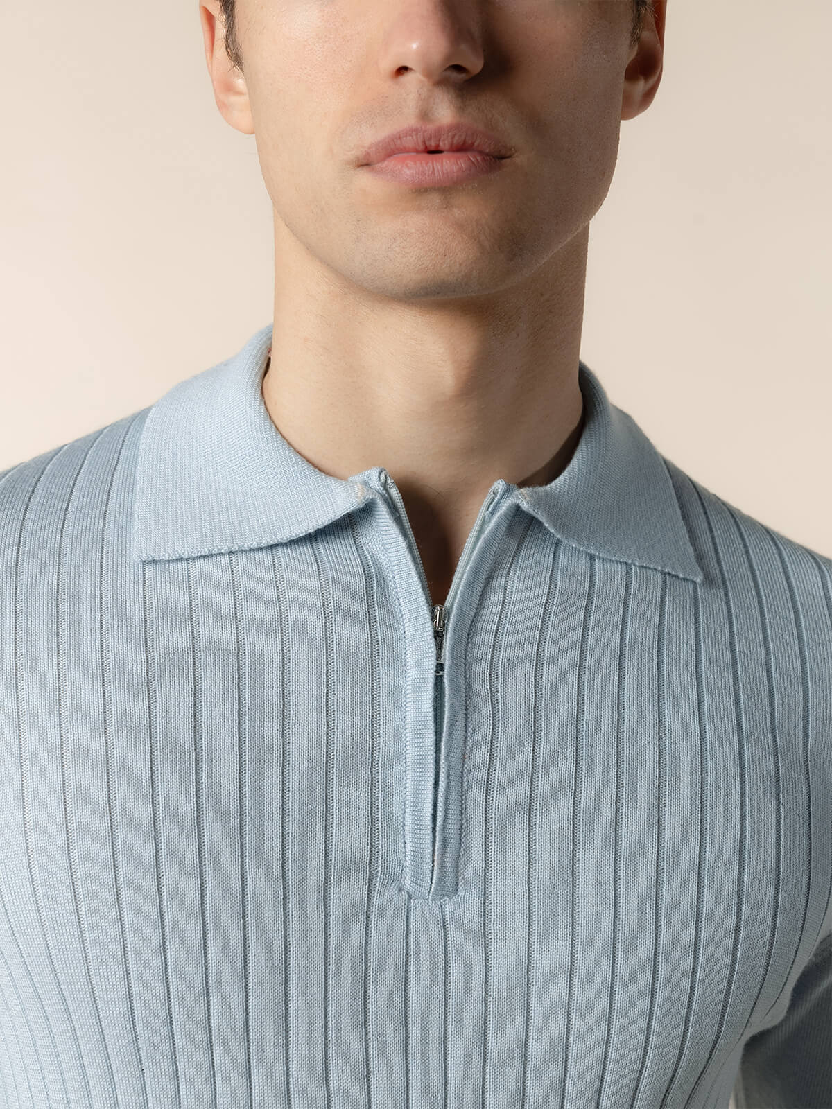Ribbed Zipper Polo Cool Blue