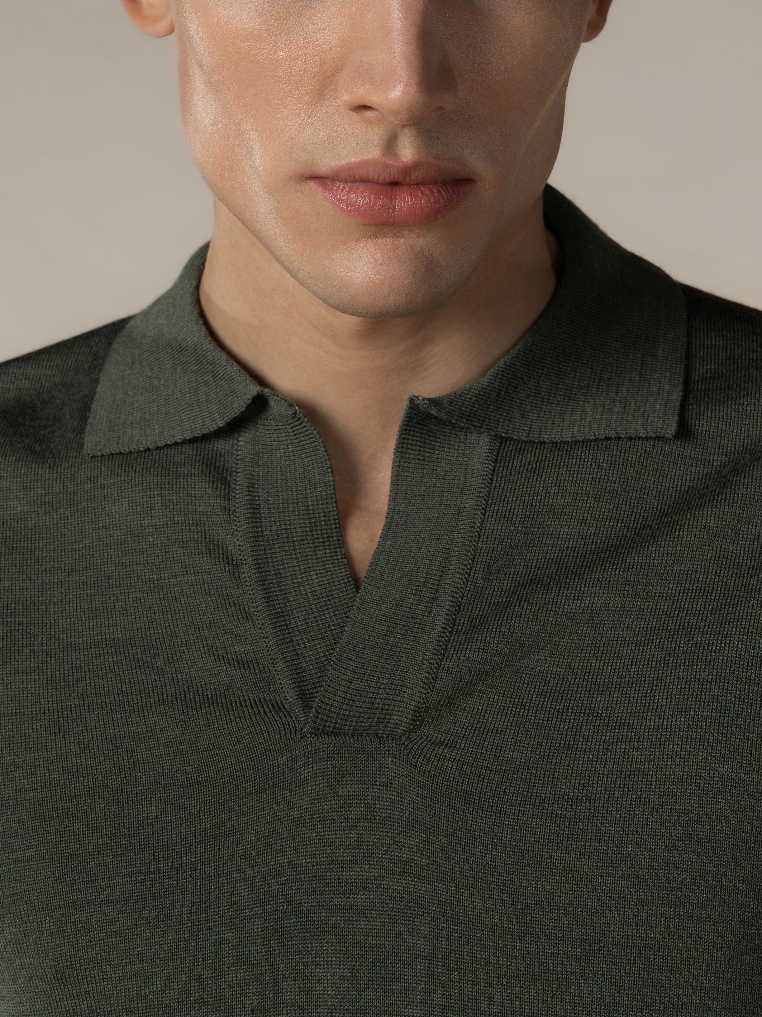 Extrafine Merino Buttonless Polo Classic Green
