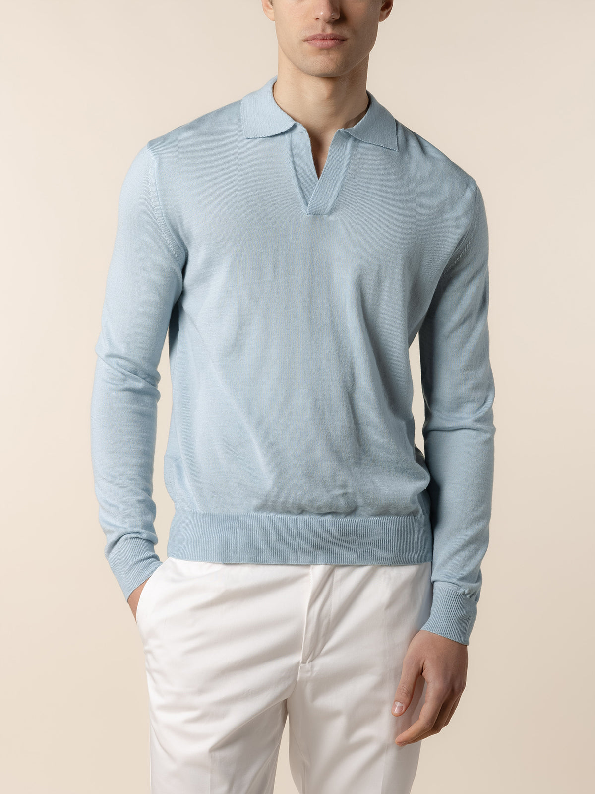 Extrafine Merino Buttonless Polo Cool Blue