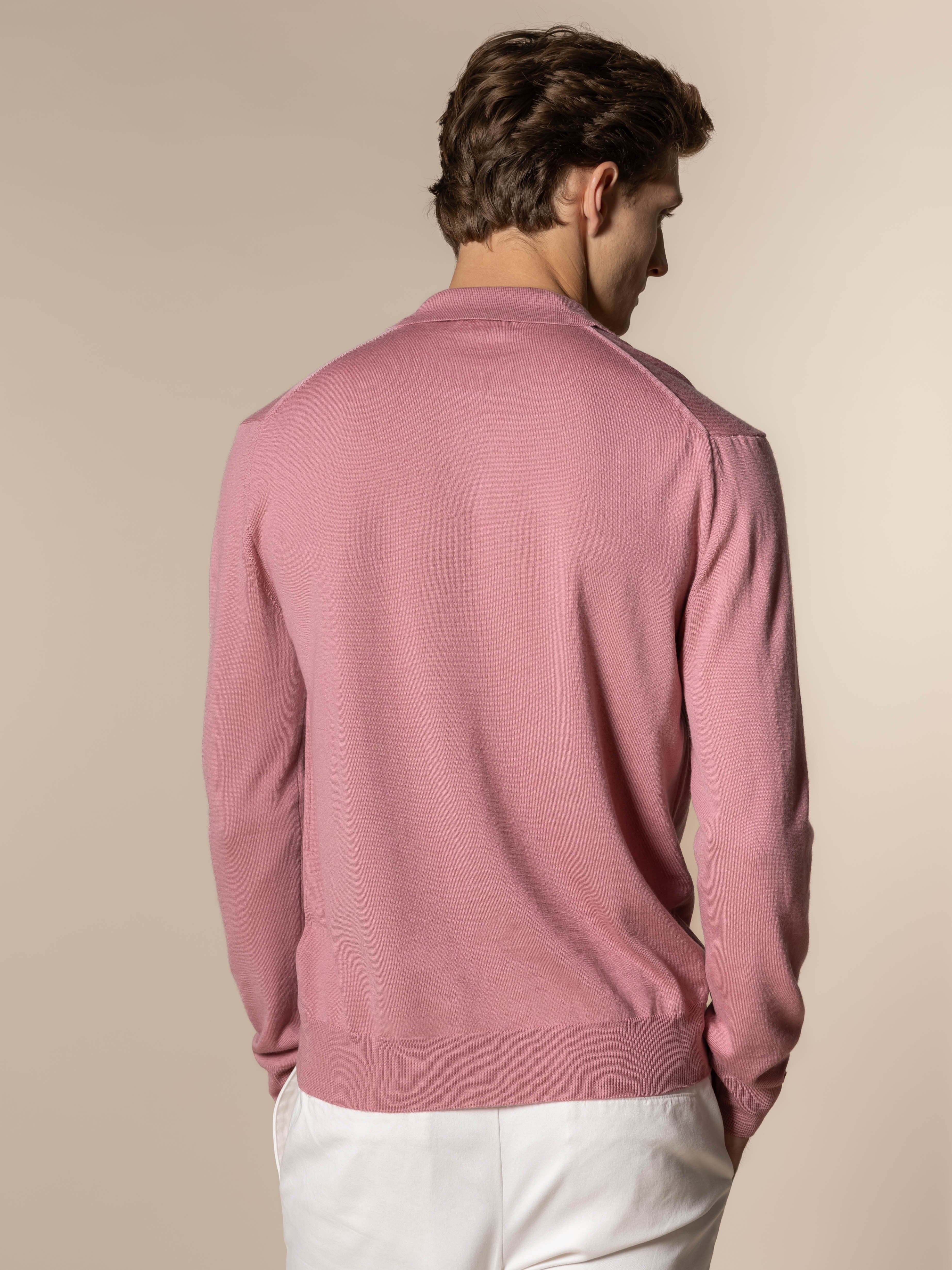 Extrafine Merino Buttonless Polo Dusty Pink
