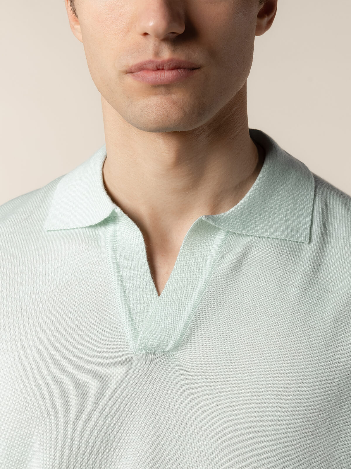 Extrafine Merino Buttonless Polo Light Aqua