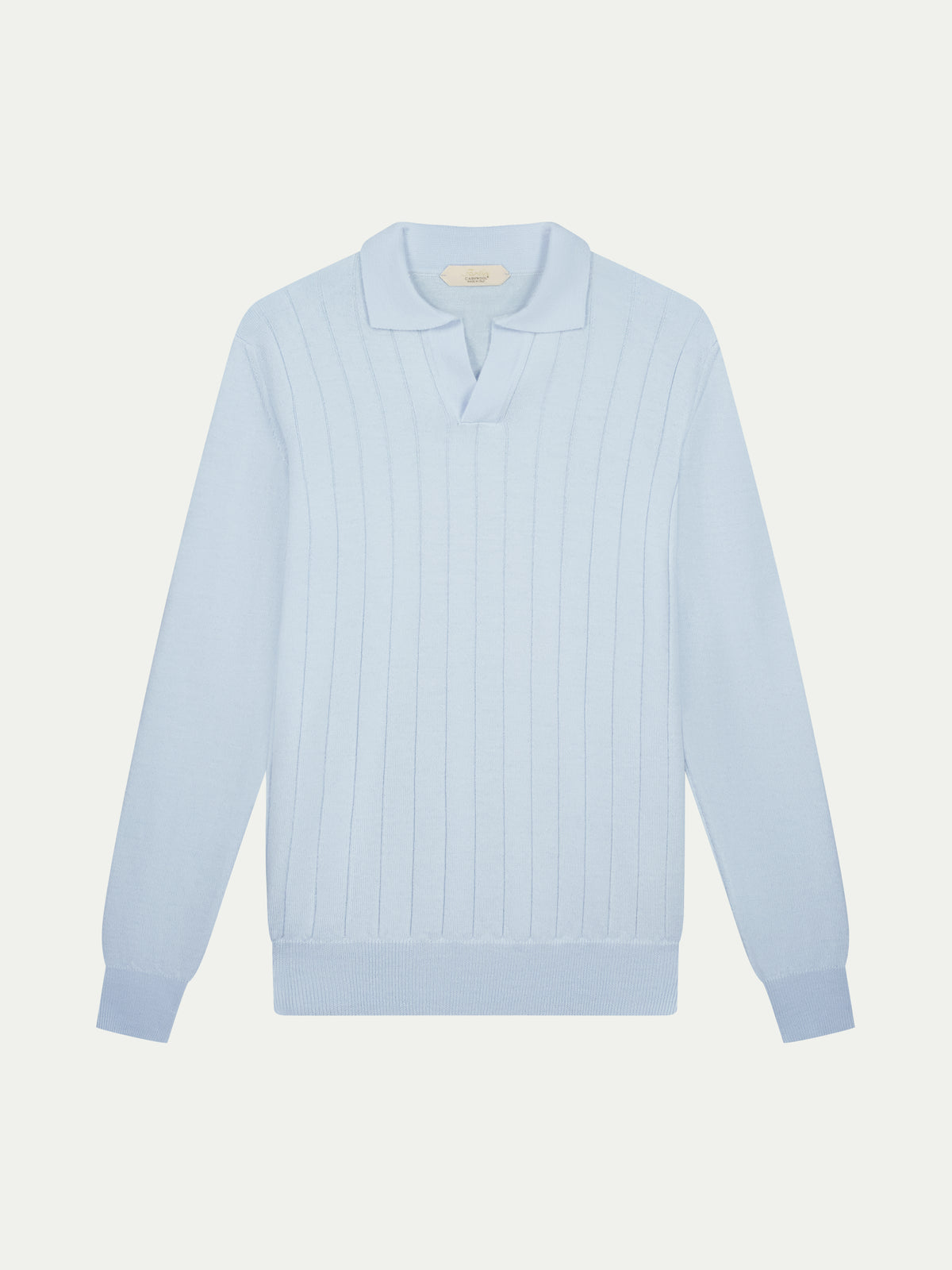Light Blue Extrafine Merino Ribbed Buttonless Polo