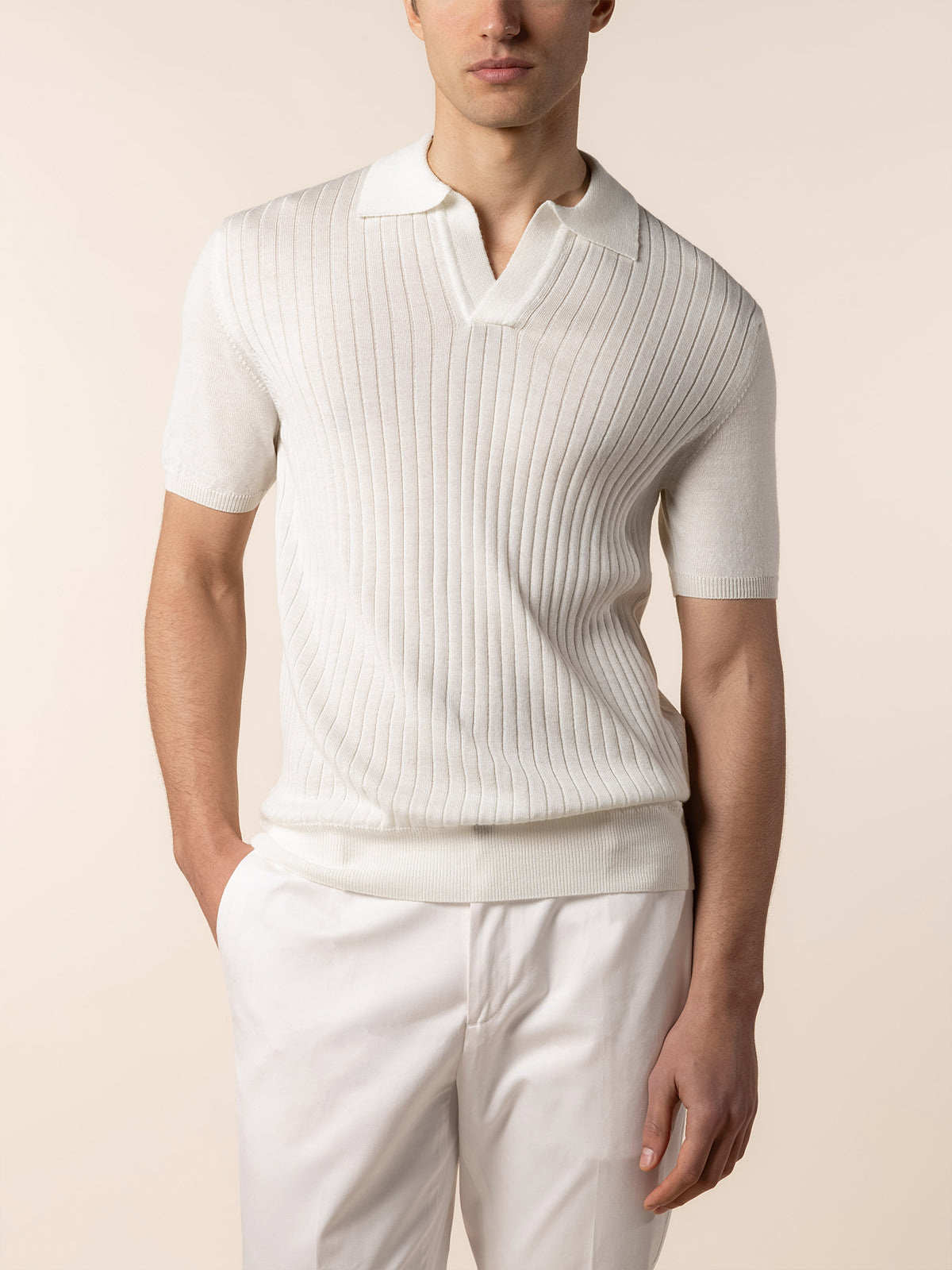 Shortsleeve Buttonless Ribbed Polo Ivory