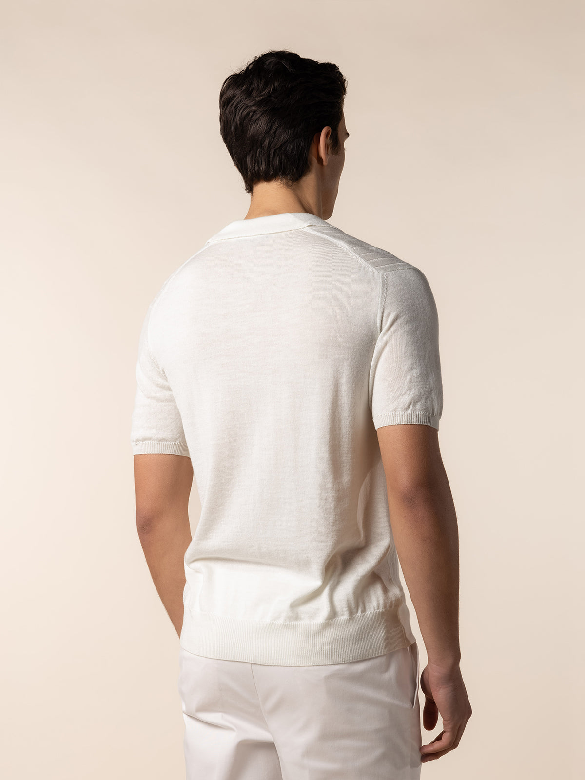 Shortsleeve Buttonless Ribbed Polo Ivory