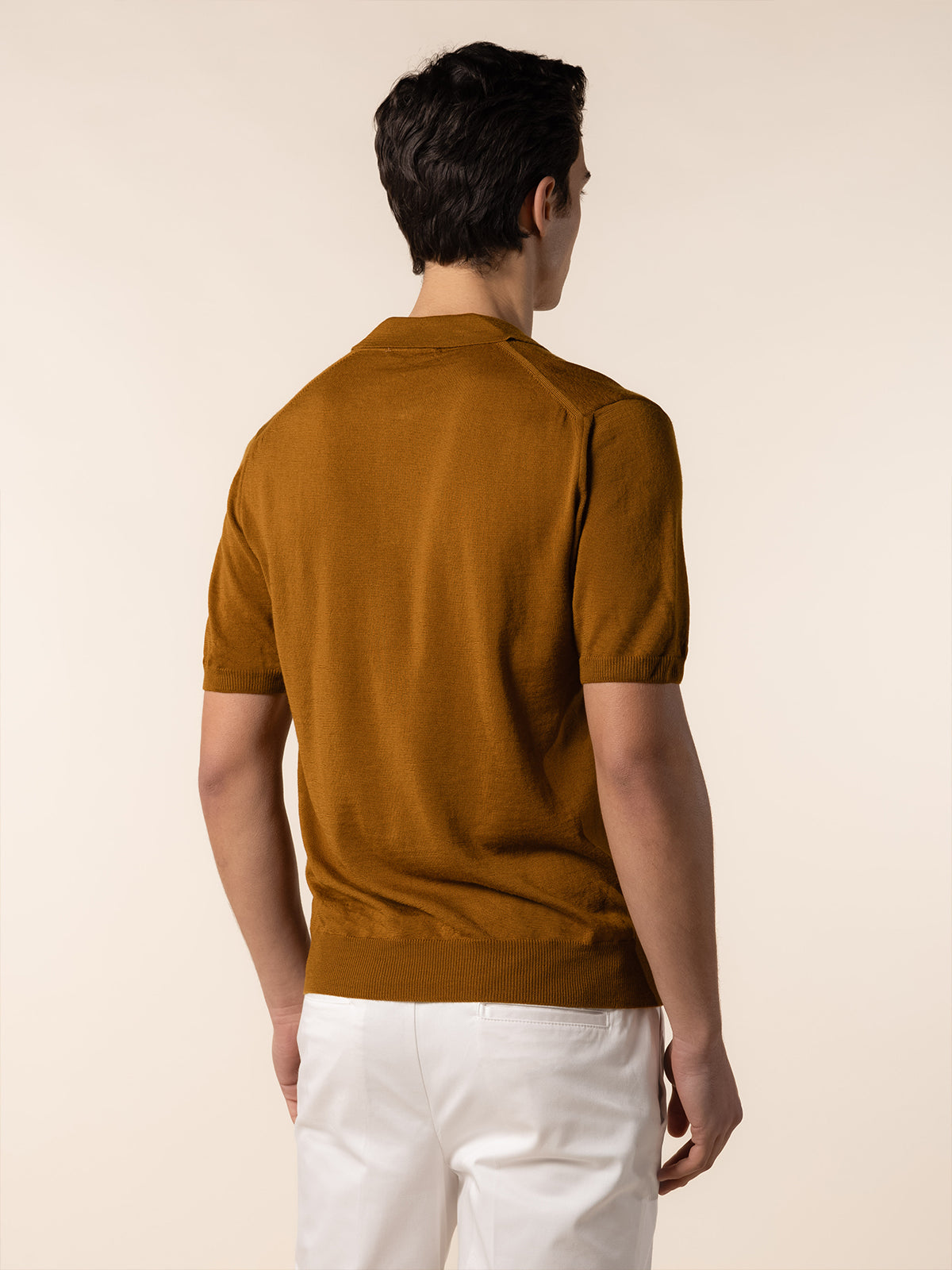 Extrafine Merino Buttonless Polo Saffron
