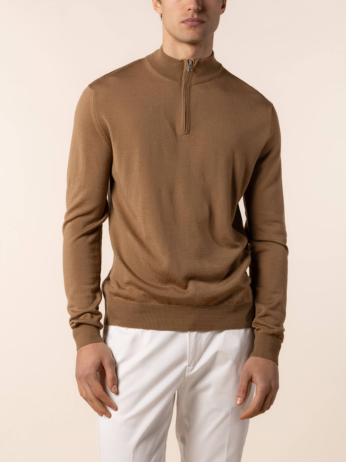 Extrafine Merino Zipper Sweater Dark Beige
