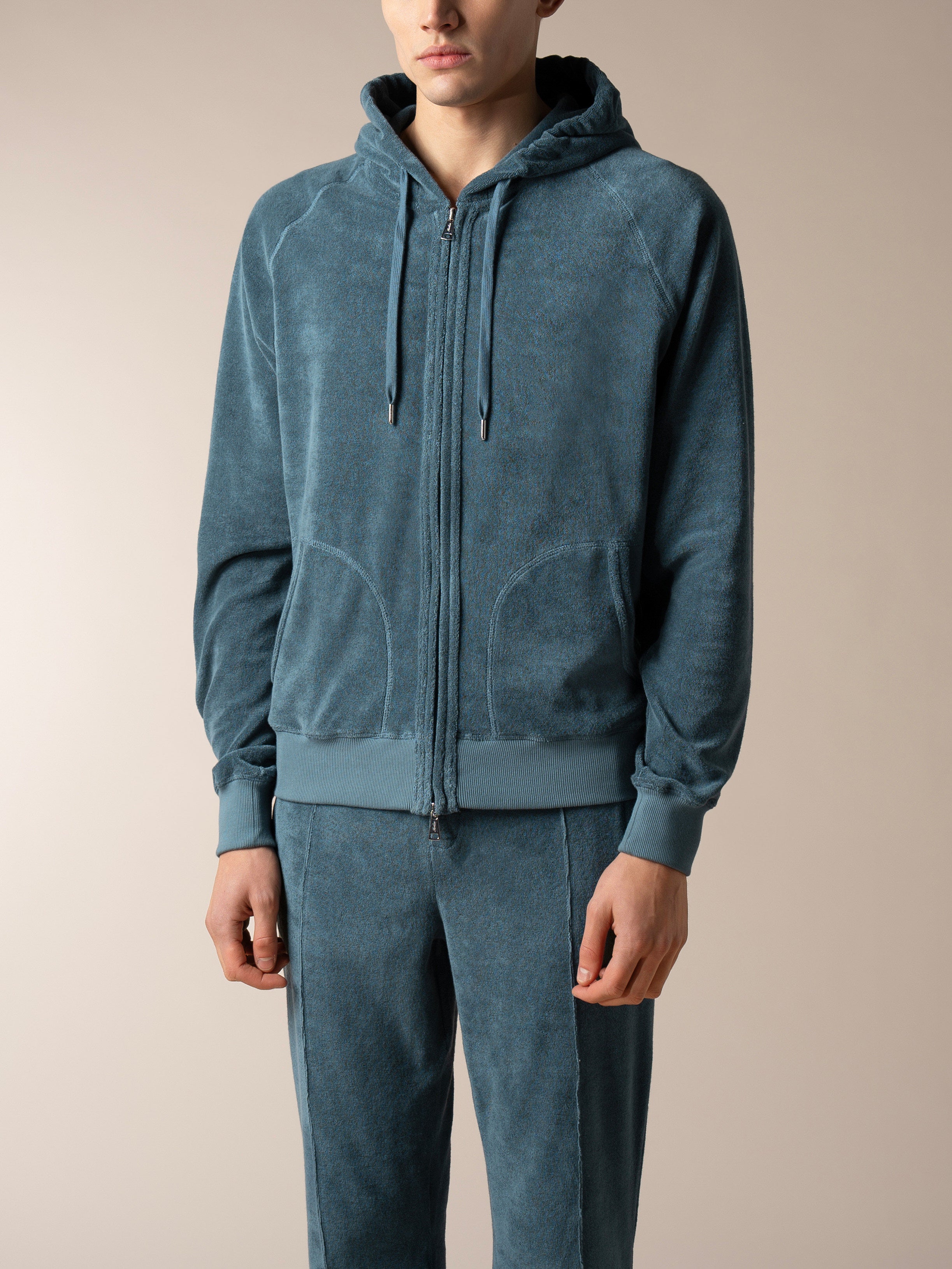 Sea Green Terry Towelling Zipper Vest