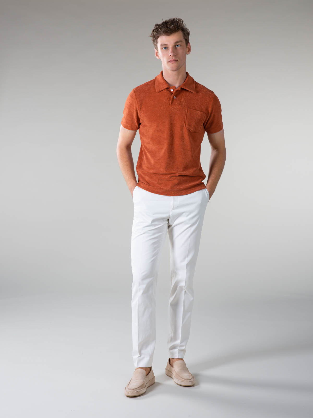 Rust Terry Towelling Polo Shirt