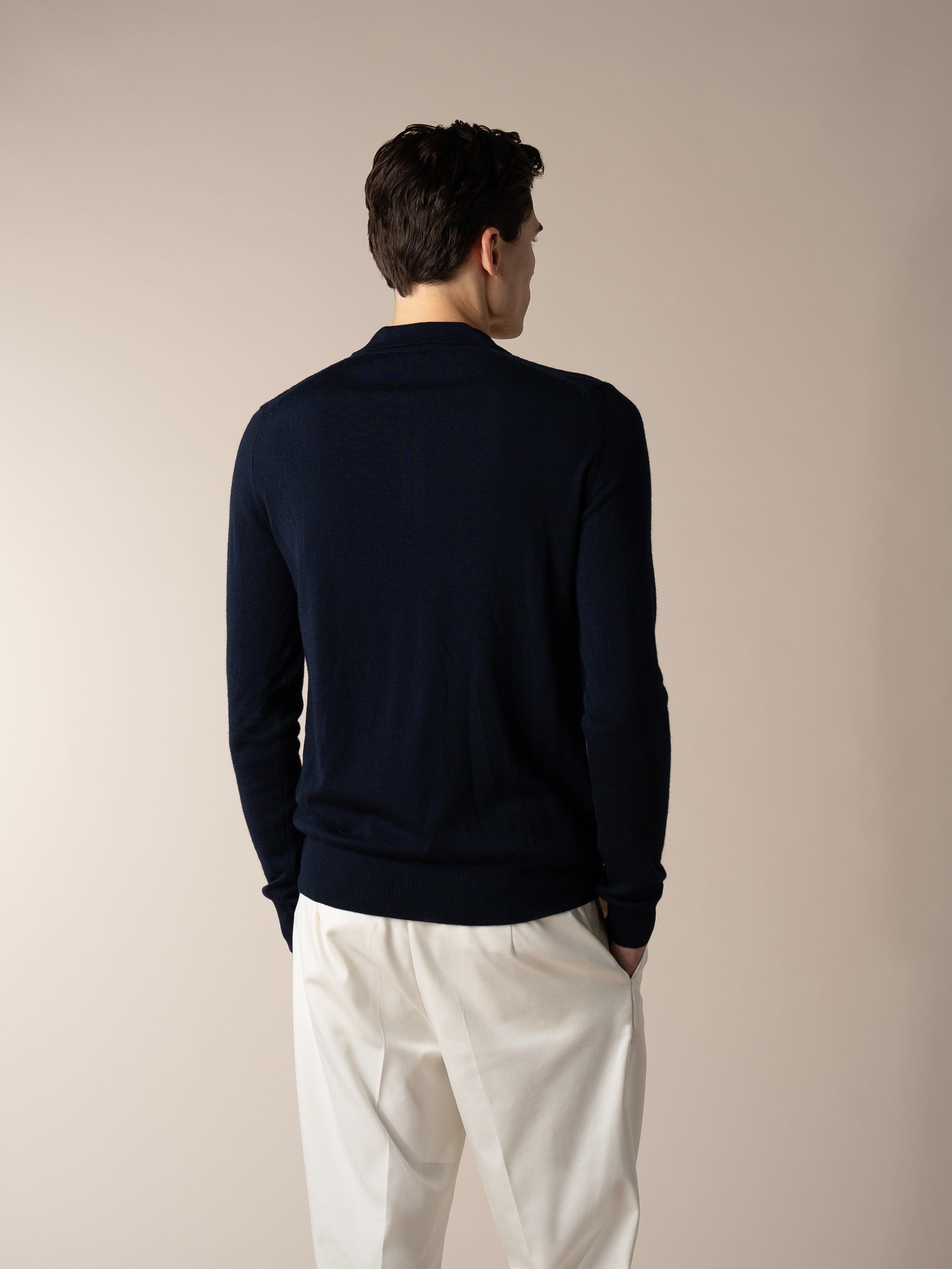 Navy Zipper Polo Basket Weave