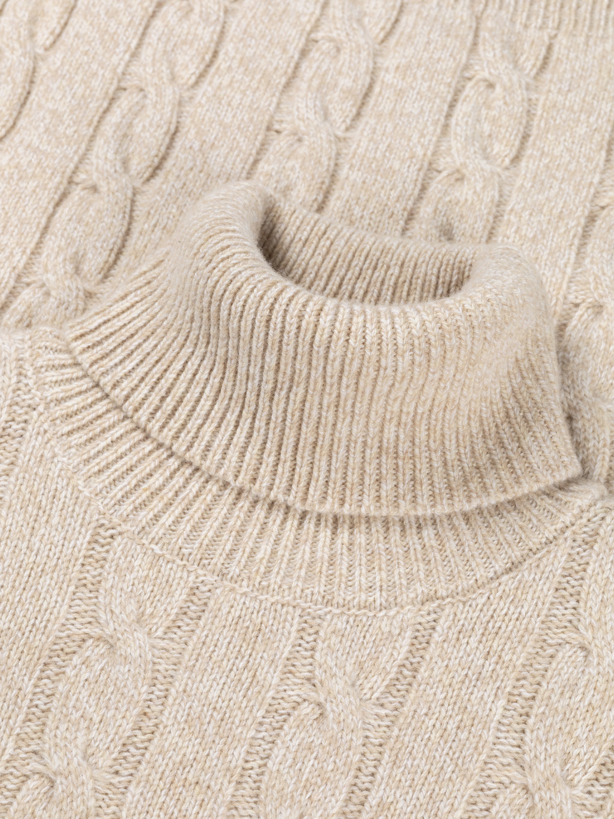 Beige Mouline Dolcevita Cable Knit Sweater