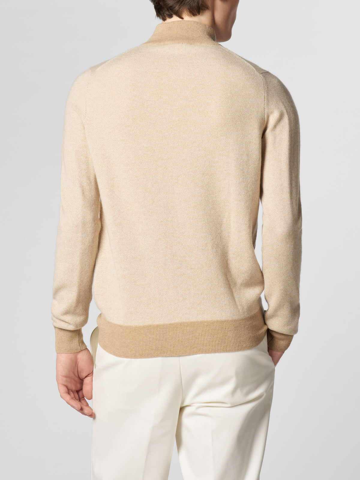 Beige Jaquard Zipper Sweater