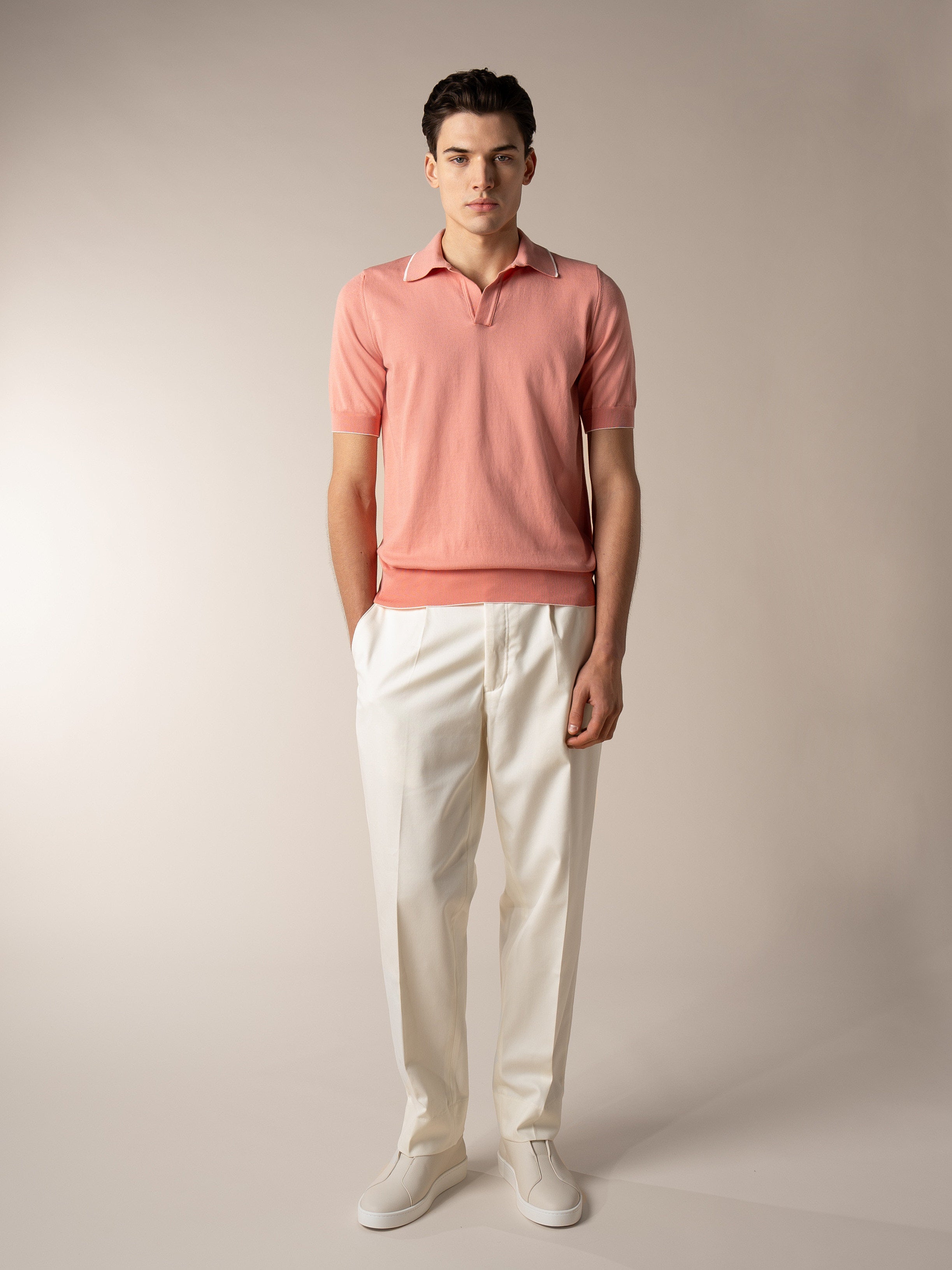 Shortsleeve Buttonless Polo Coral