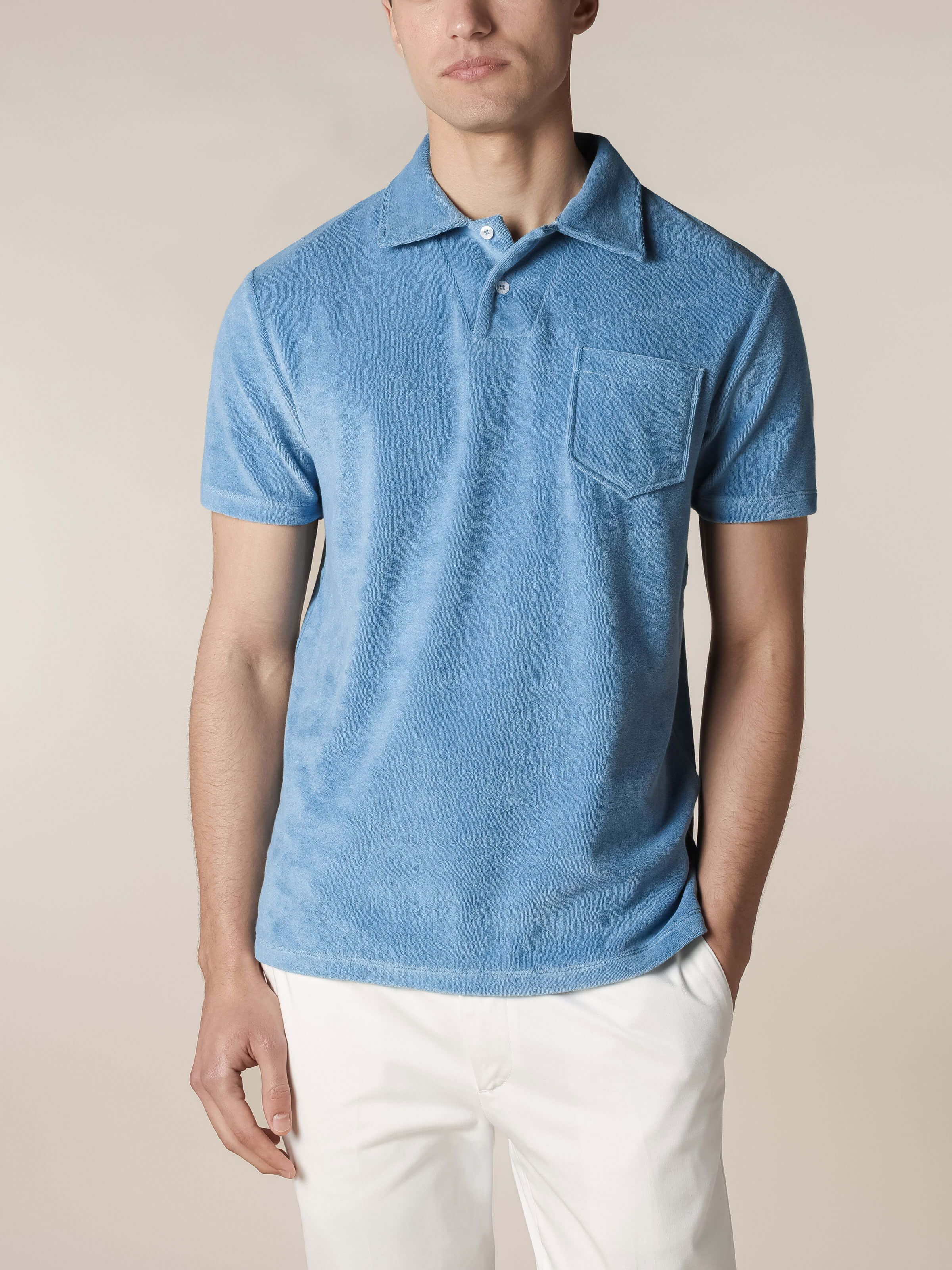 Sapphire Blue Terry Towelling Polo Shirt
