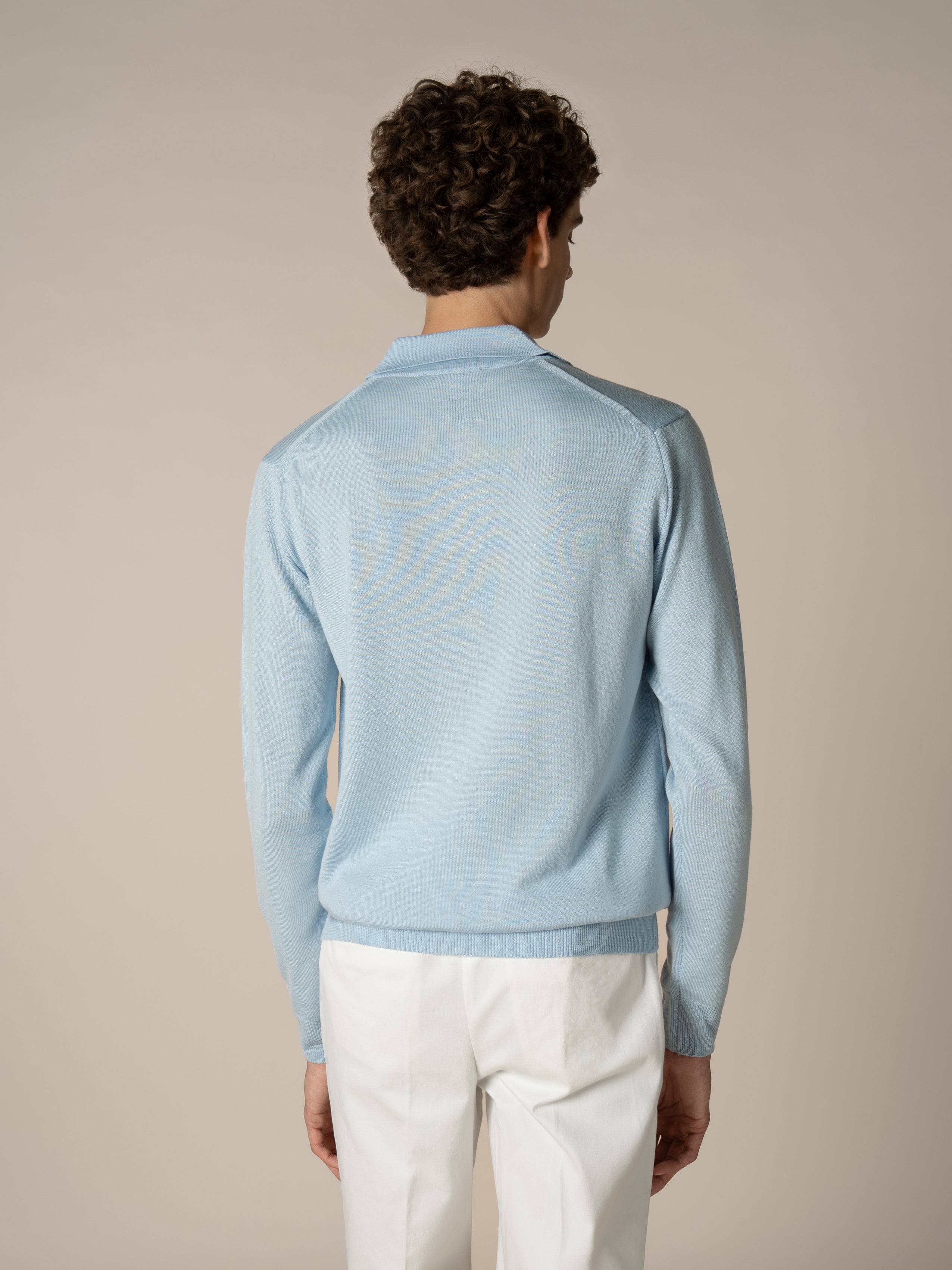 Extrafine Merino Buttonless Polo Light Blue
