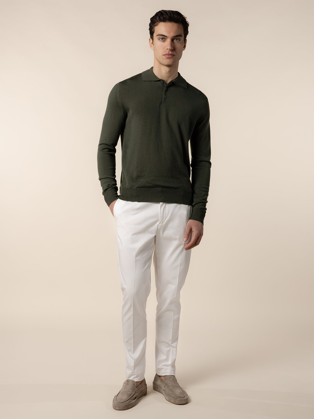 Extrafine Merino Polo Olive