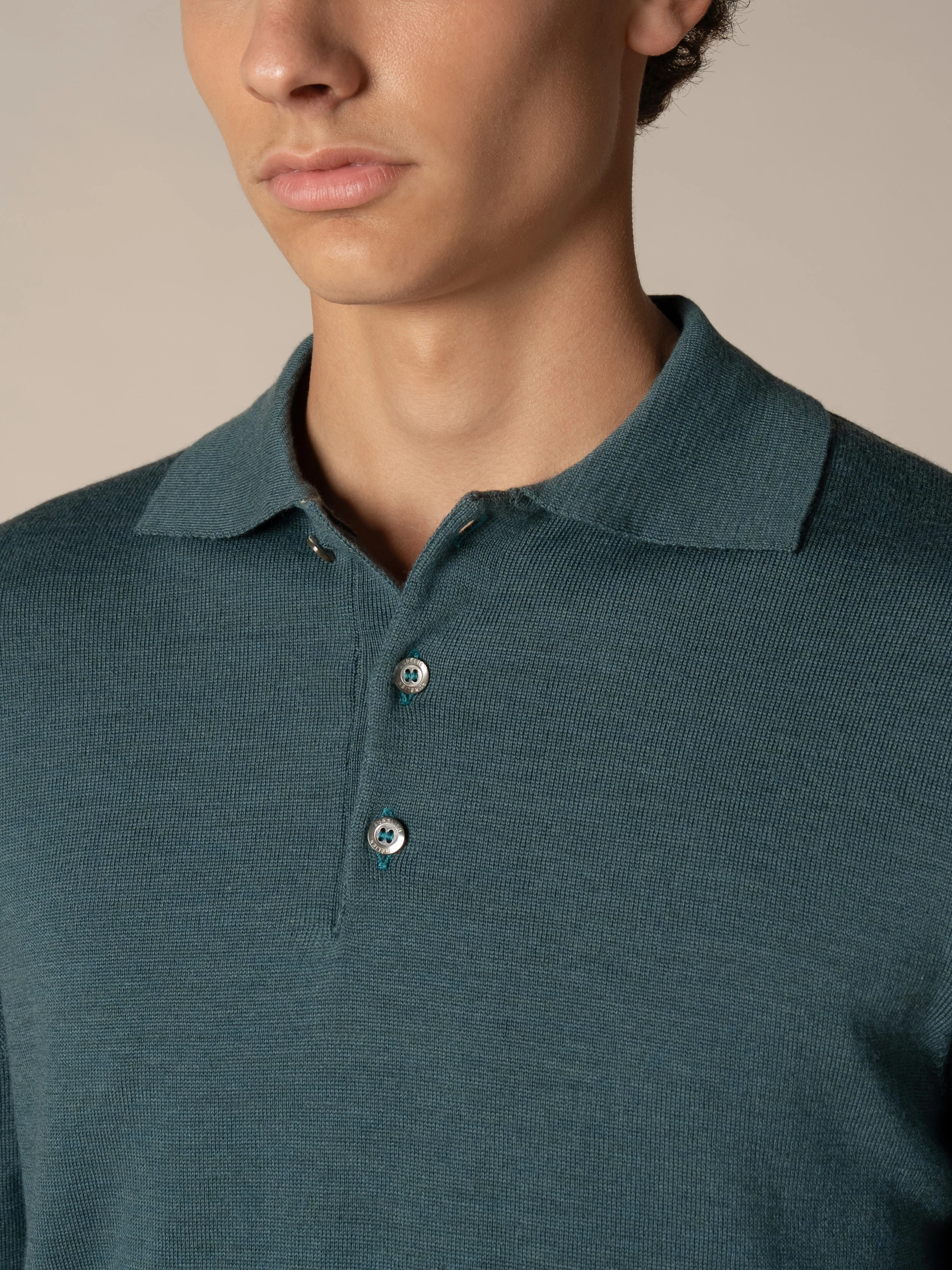 Extrafine Merino Polo Dark Aquamarine
