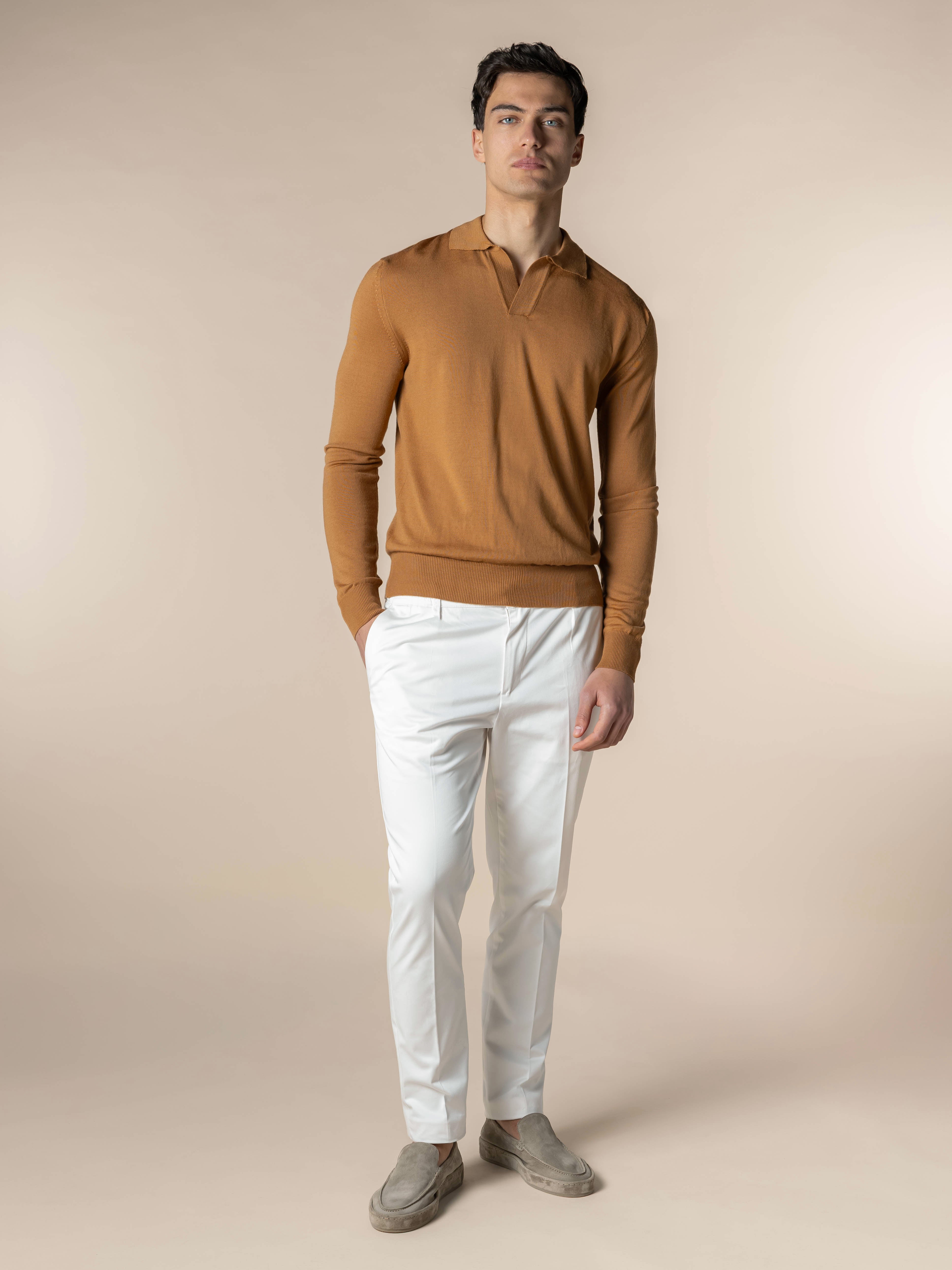 Extrafine Merino Buttonless Polo Rust
