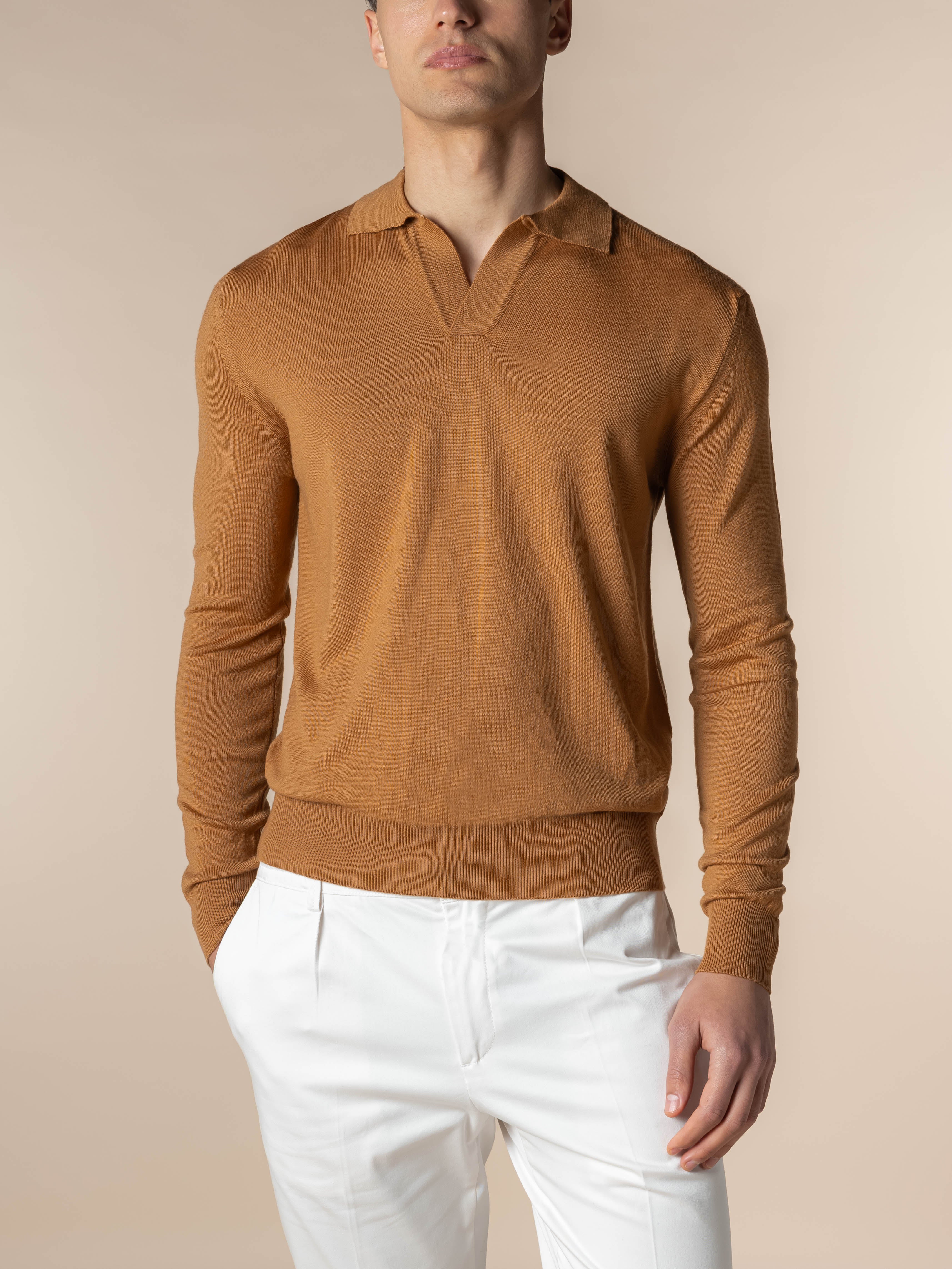 Extrafine Merino Buttonless Polo Rust