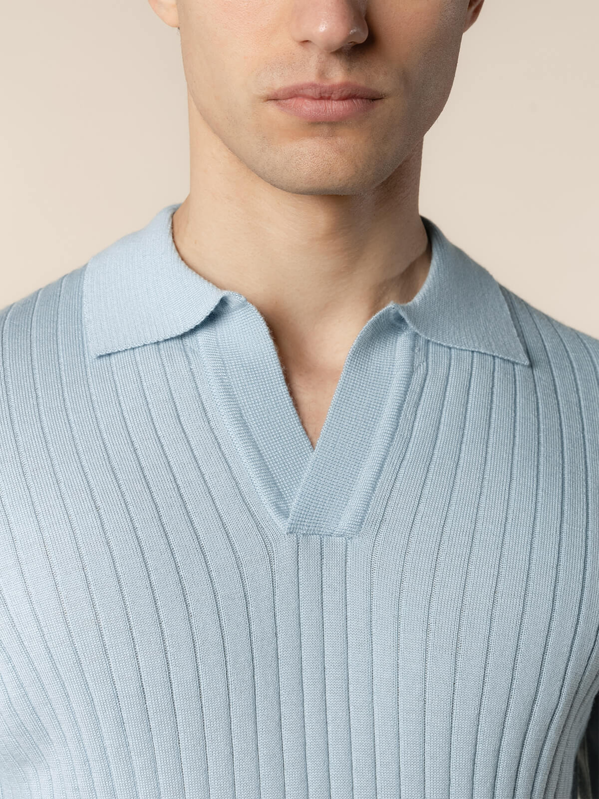 Shortsleeve Buttonless Ribbed Polo Cool Blue