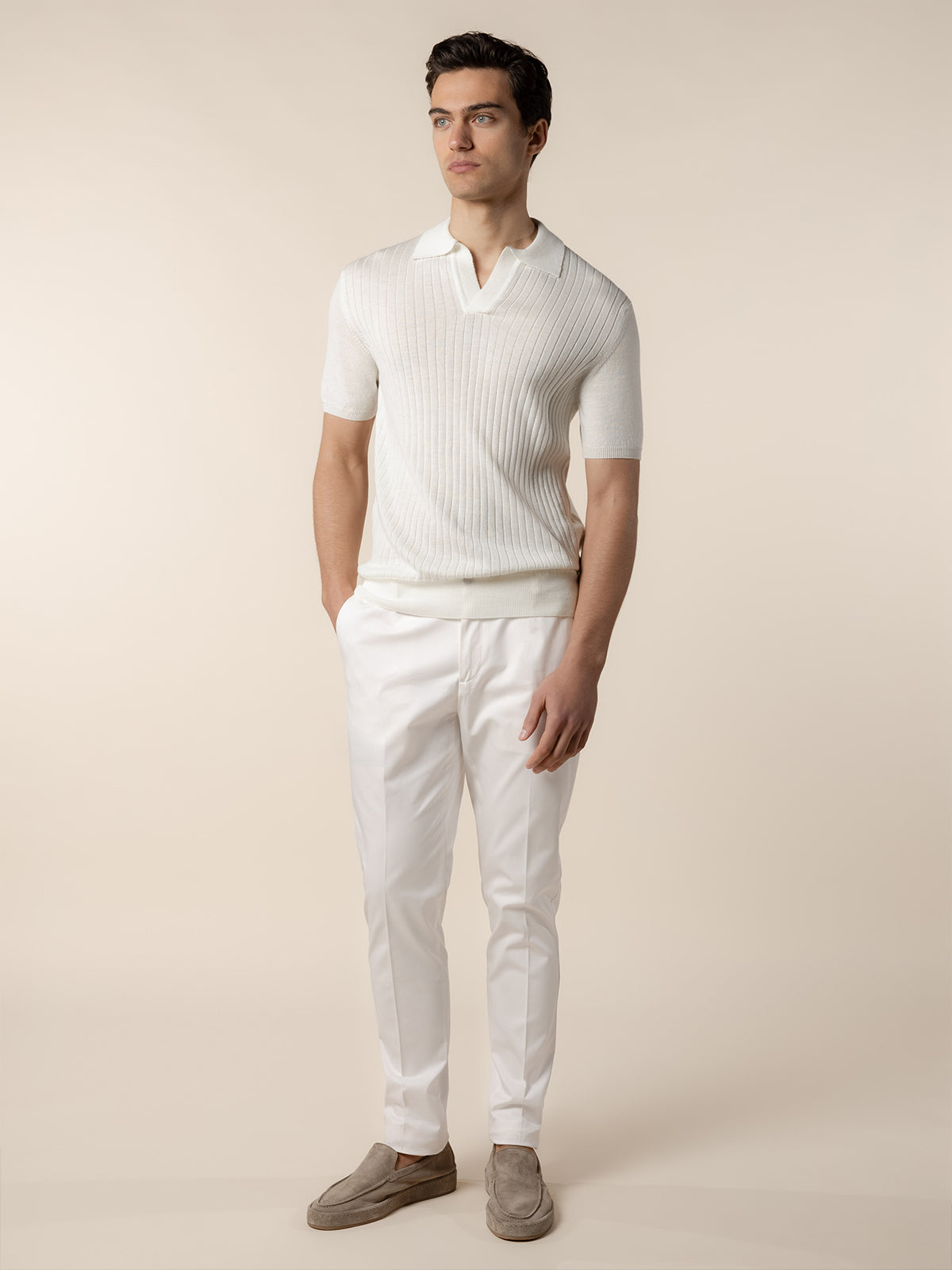 Shortsleeve Buttonless Ribbed Polo Ivory