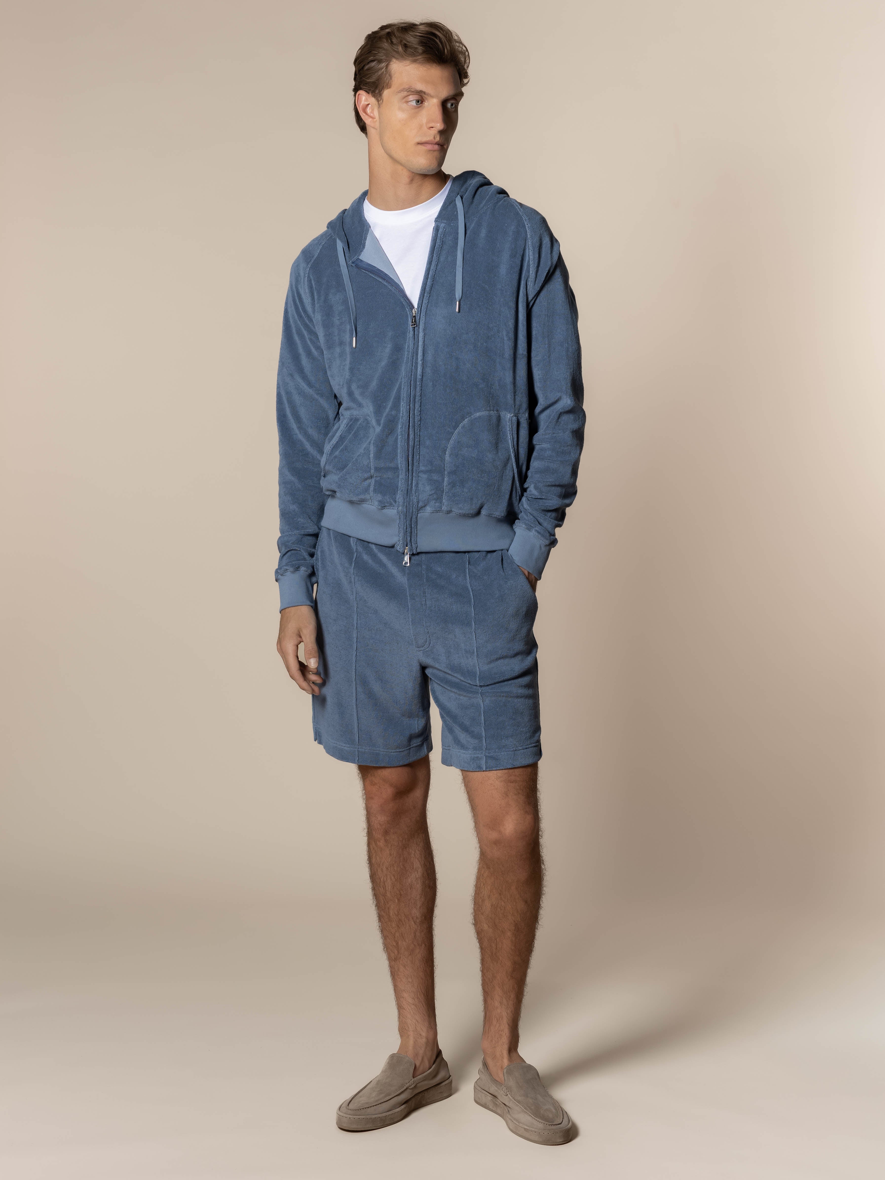 Steel Blue Terry Towelling Zipper Vest