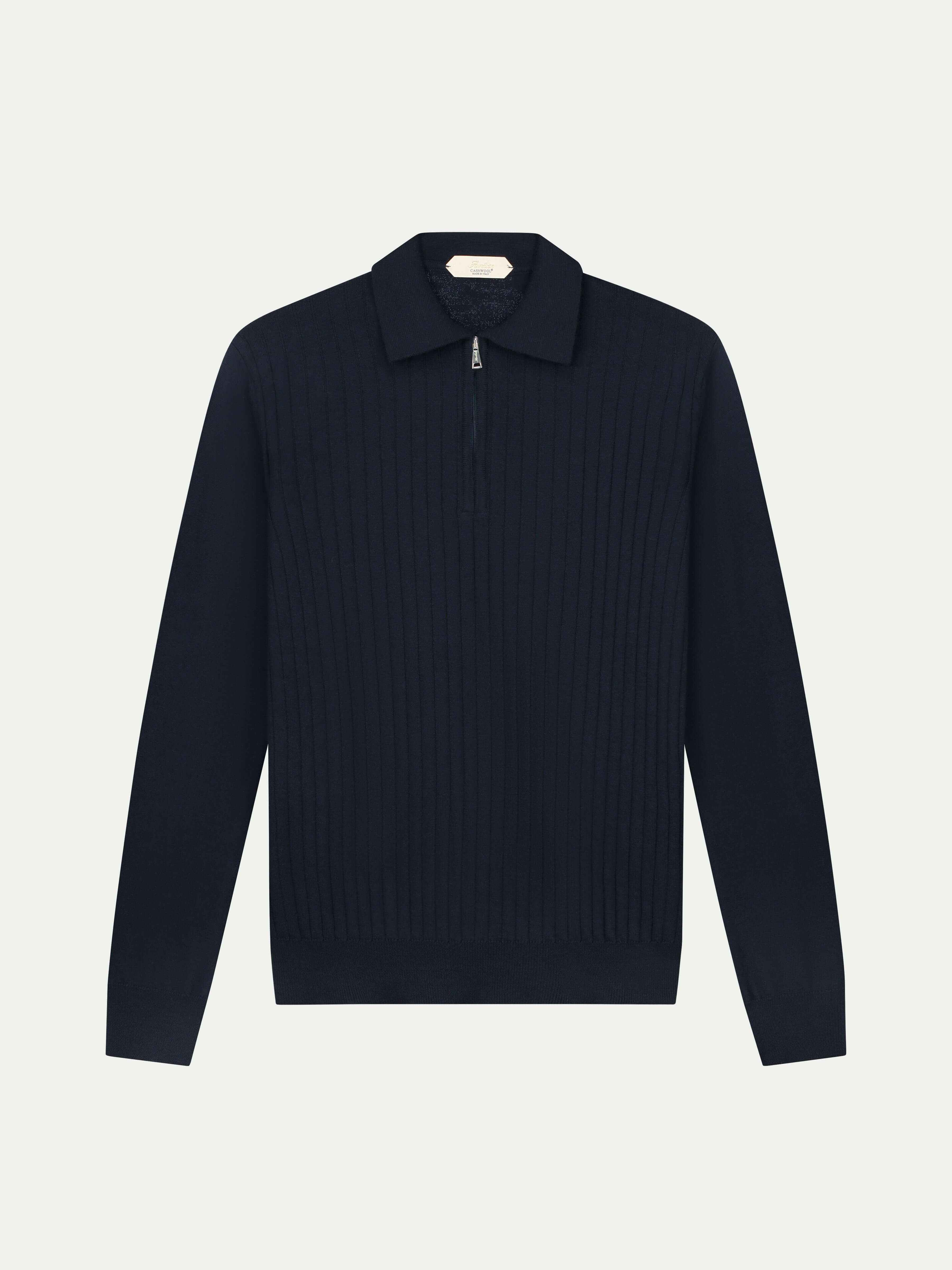 Ribbed Zipper Polo Navy