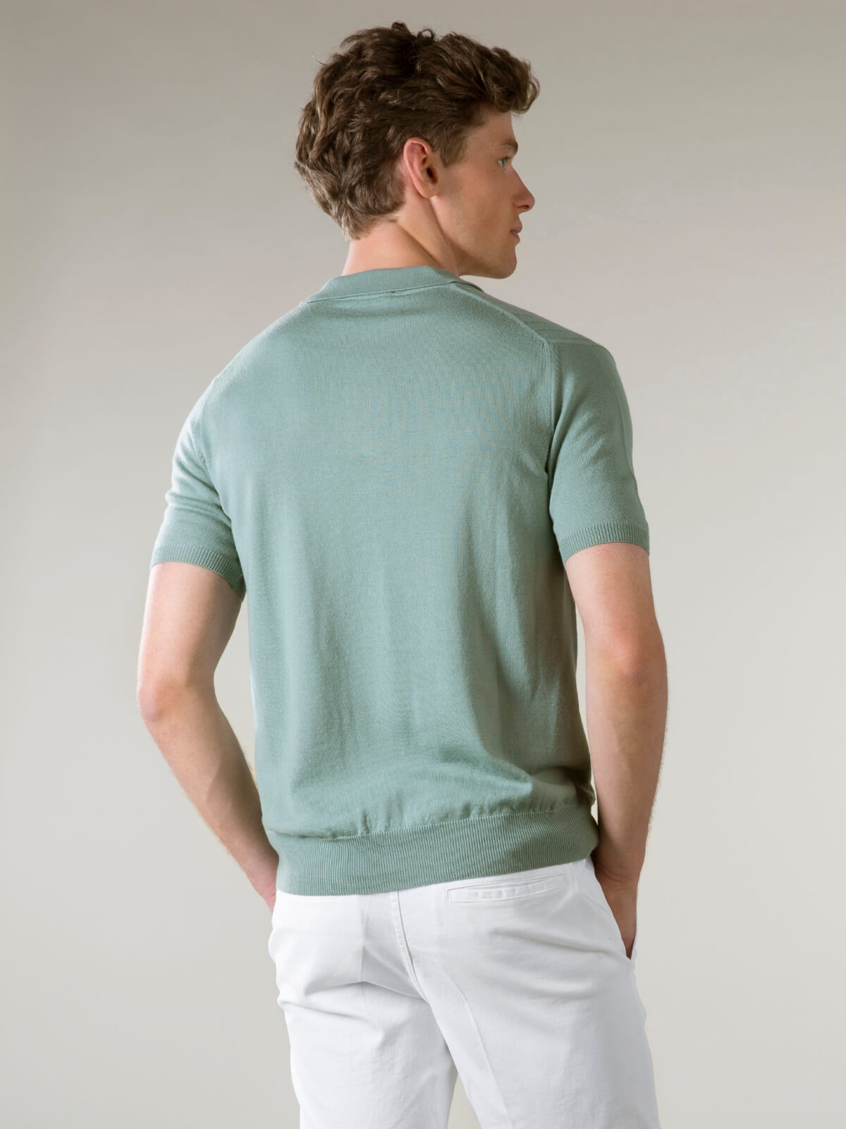 Shortsleeve Buttonless Ribbed Polo Light Green