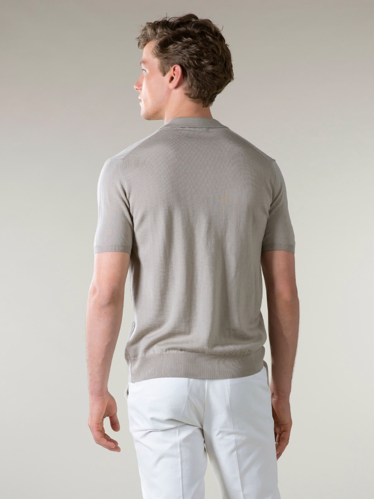 Shortsleeve Buttonless Ribbed Polo Greige