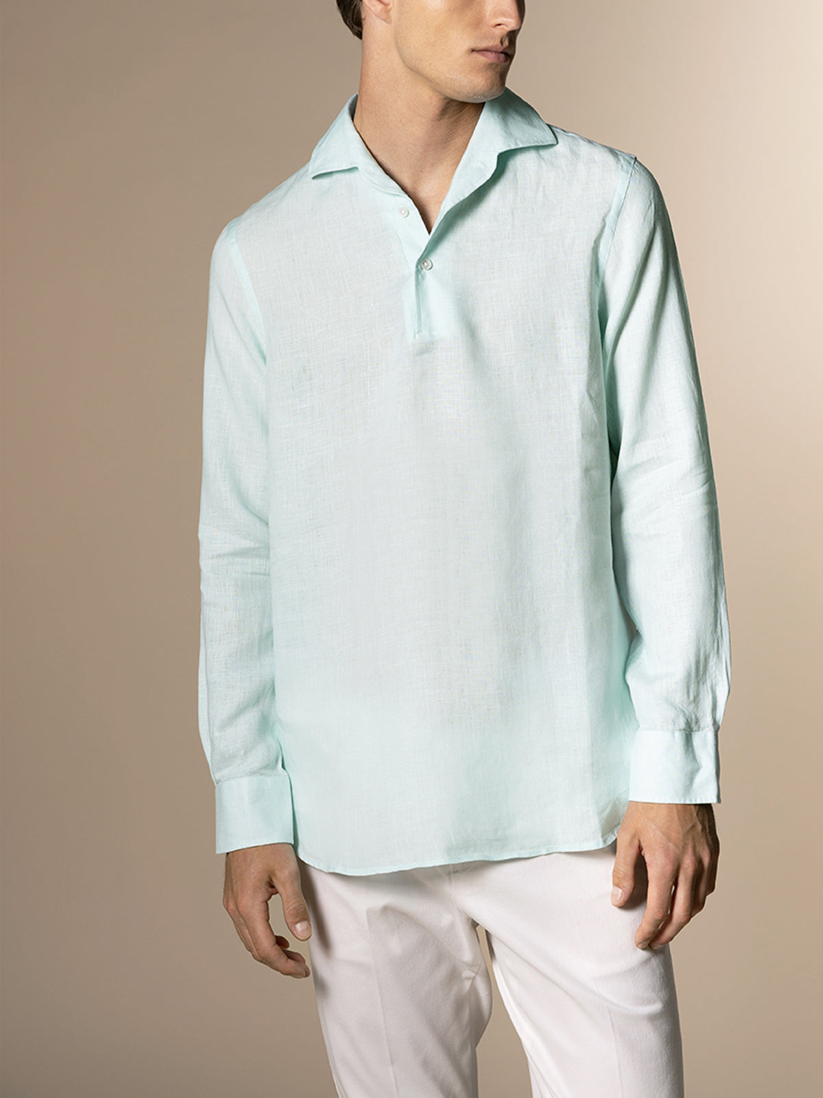 Light Aqua Linen Pop-over Shirt