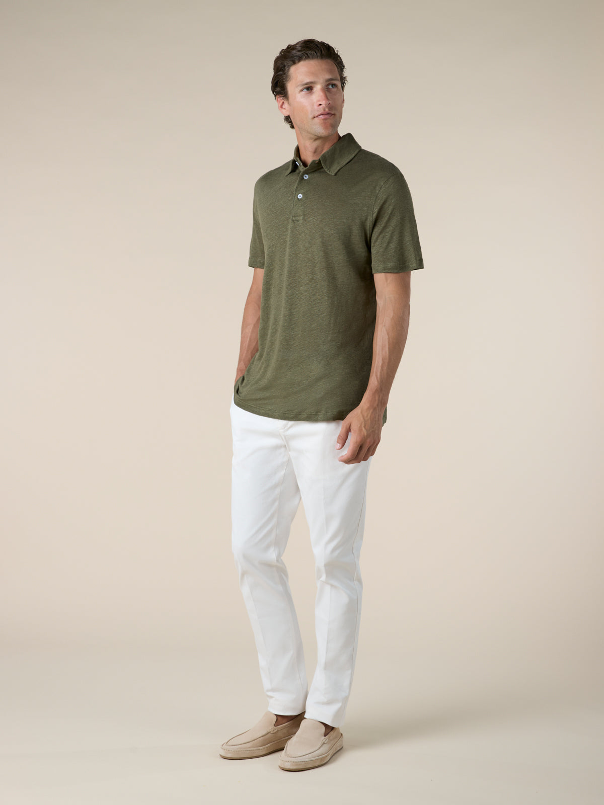 Olive Linen Polo Shirt