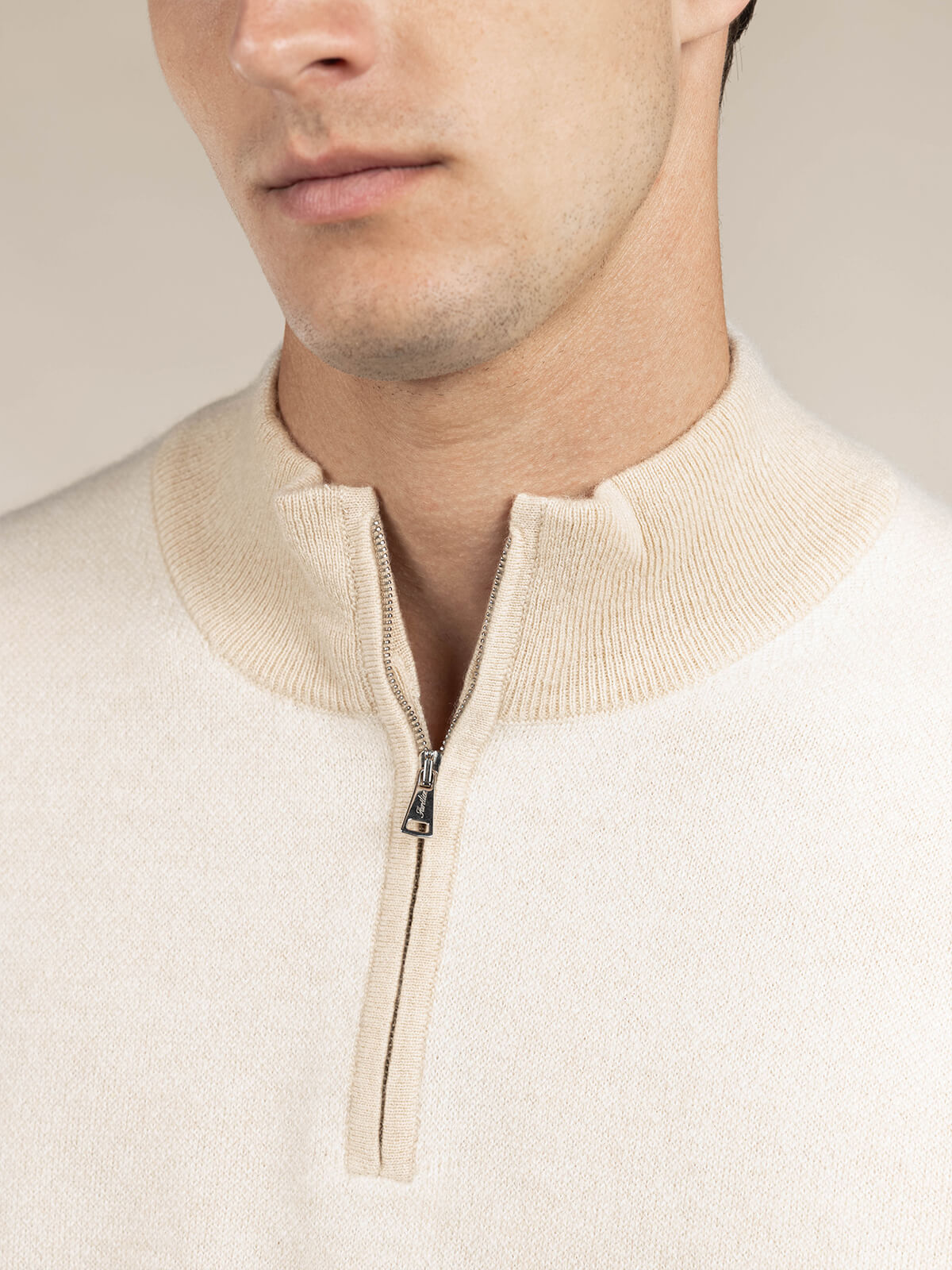 Light Beige Jaquard Zipper Sweater