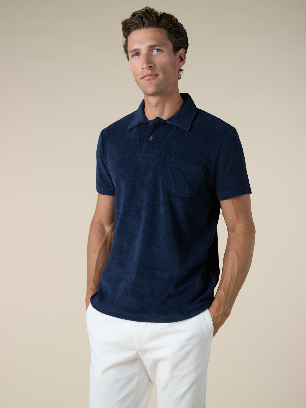 Navy Terry Towelling Polo Shirt