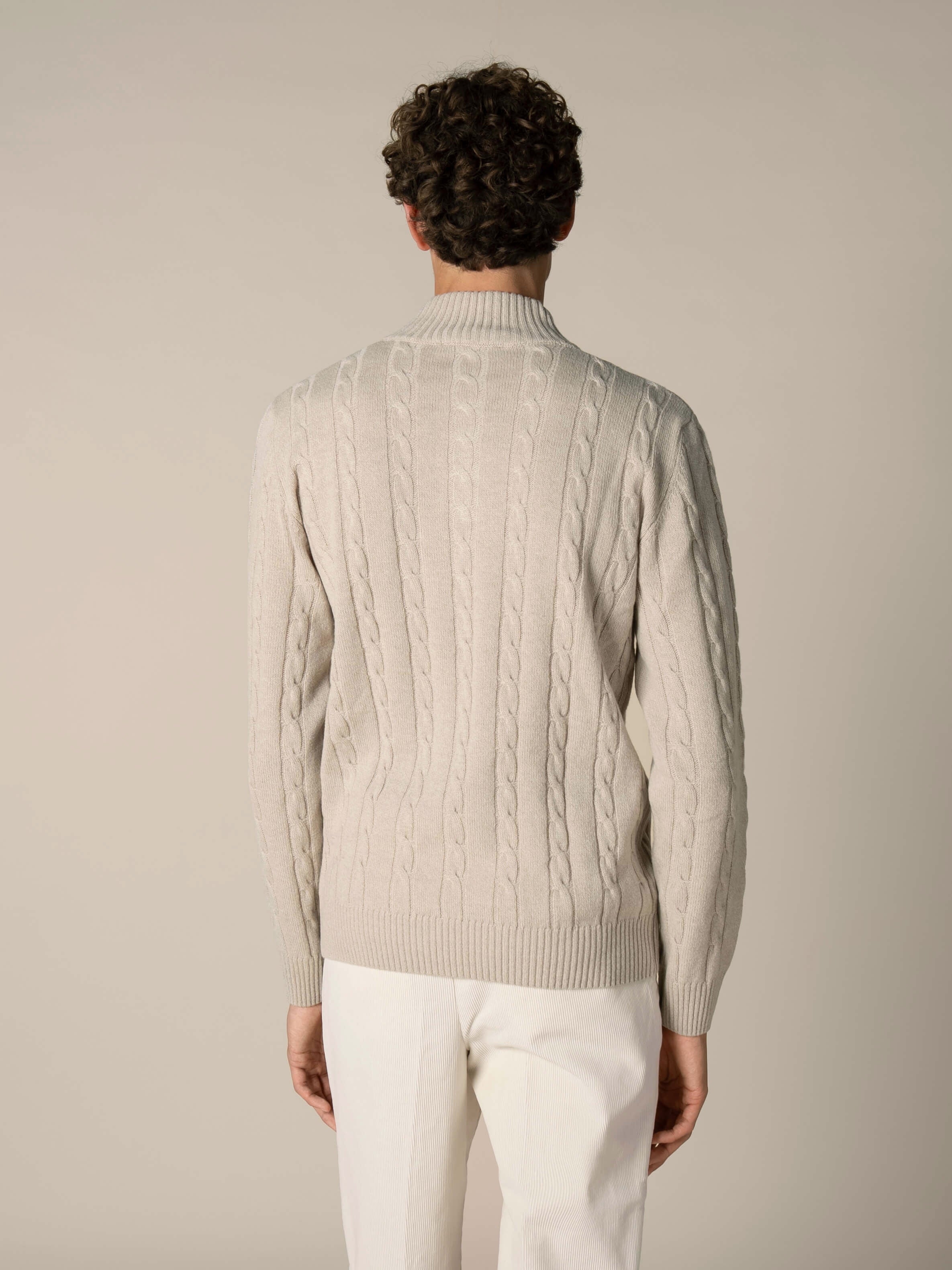 Zipper Cable Sweater Light Beige