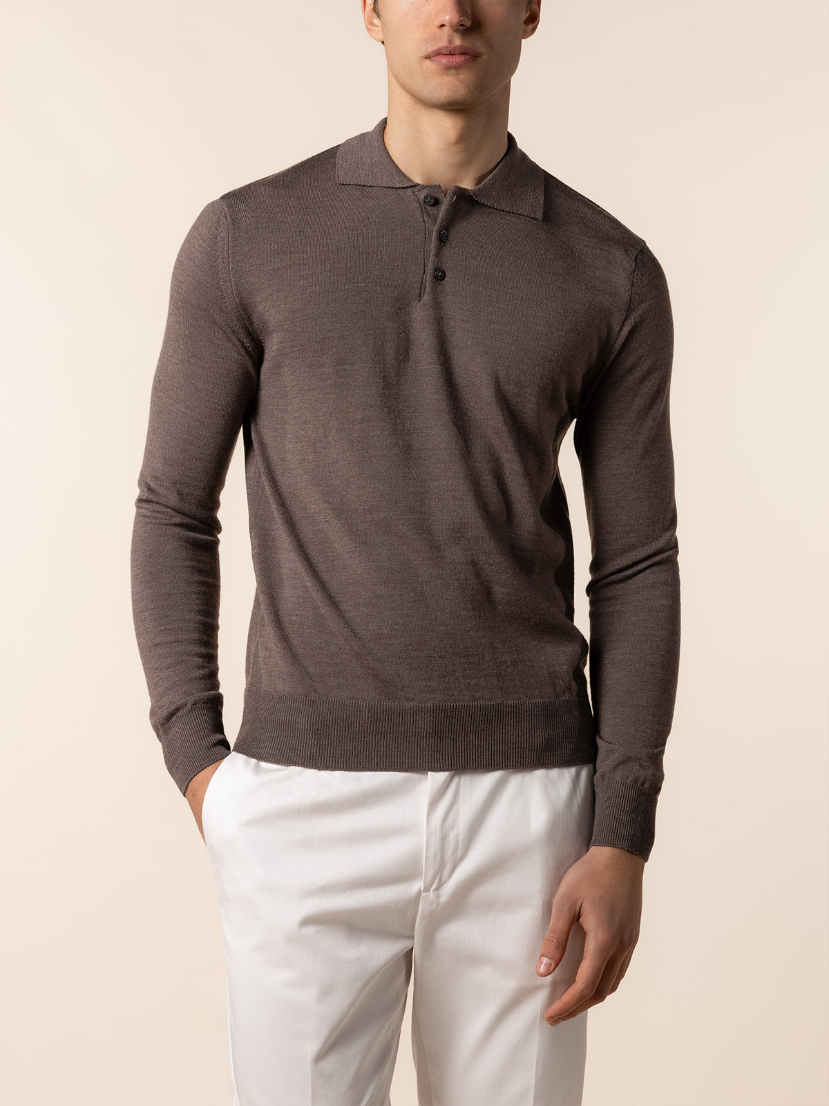 Extrafine Merino Polo Ash Grey