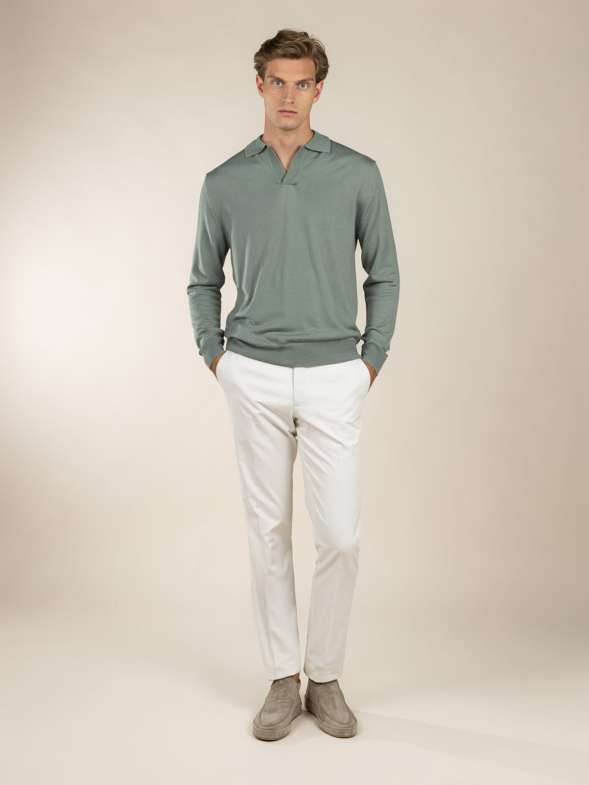 Extrafine Merino Buttonless Polo Pistache