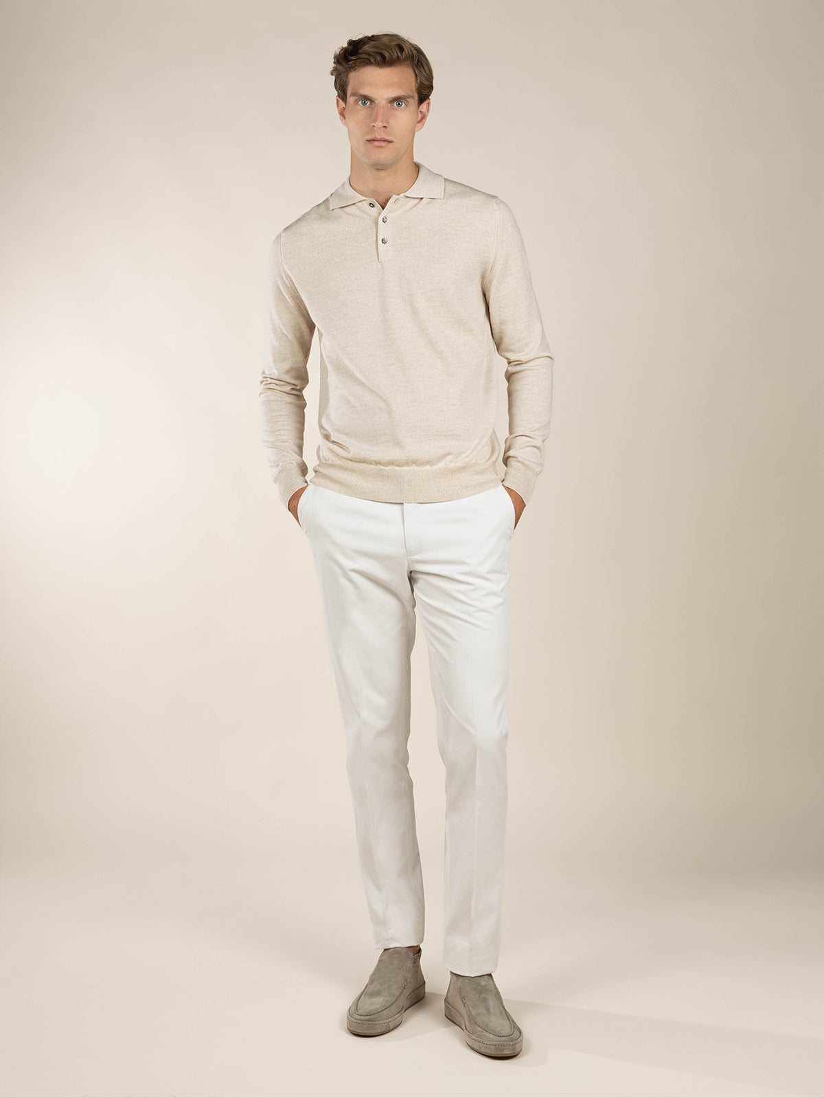 Extrafine Merino Polo Licht Beige