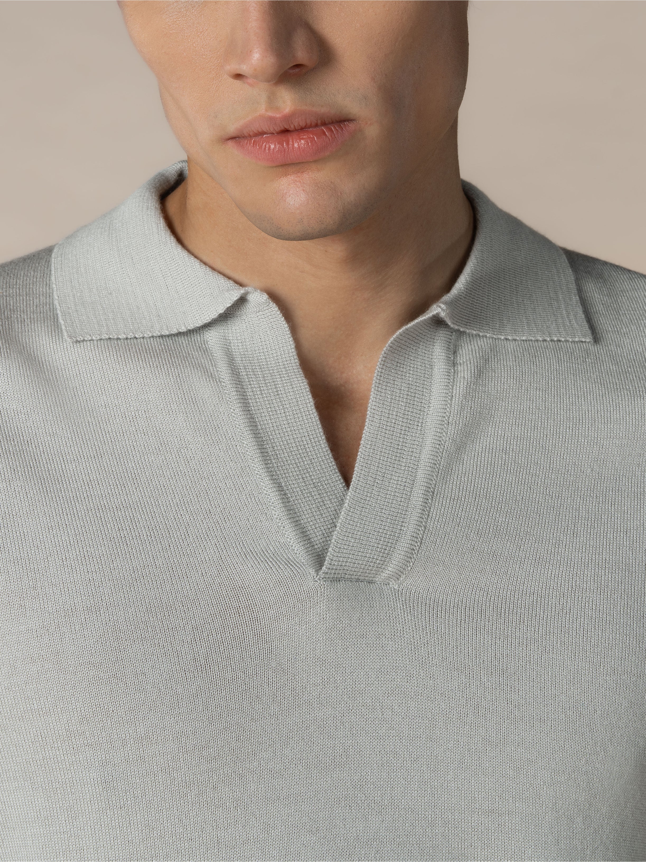 Extrafine Merino Buttonless Polo Classic Grey