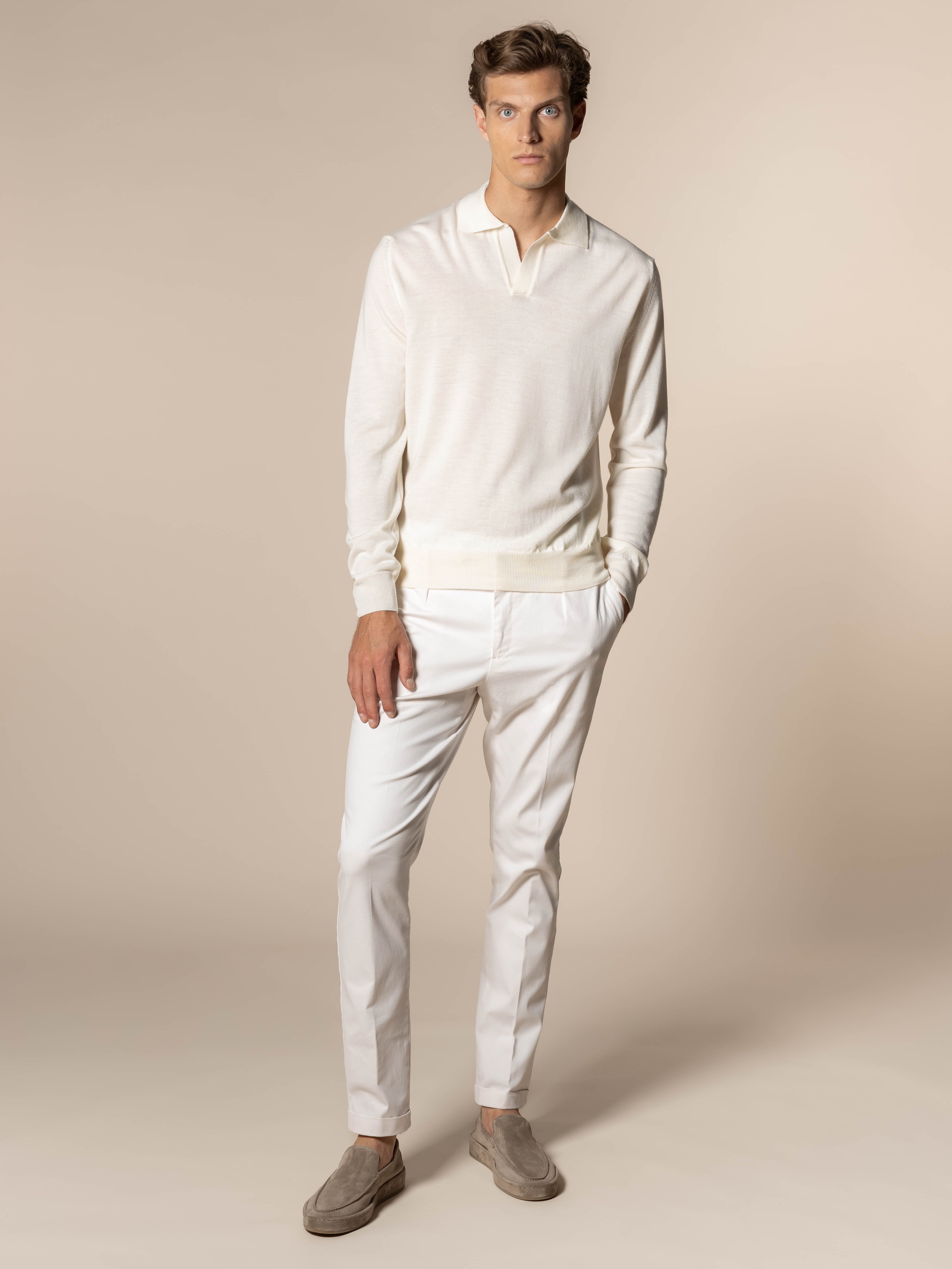 Extrafine Merino Buttonless Polo Ivory