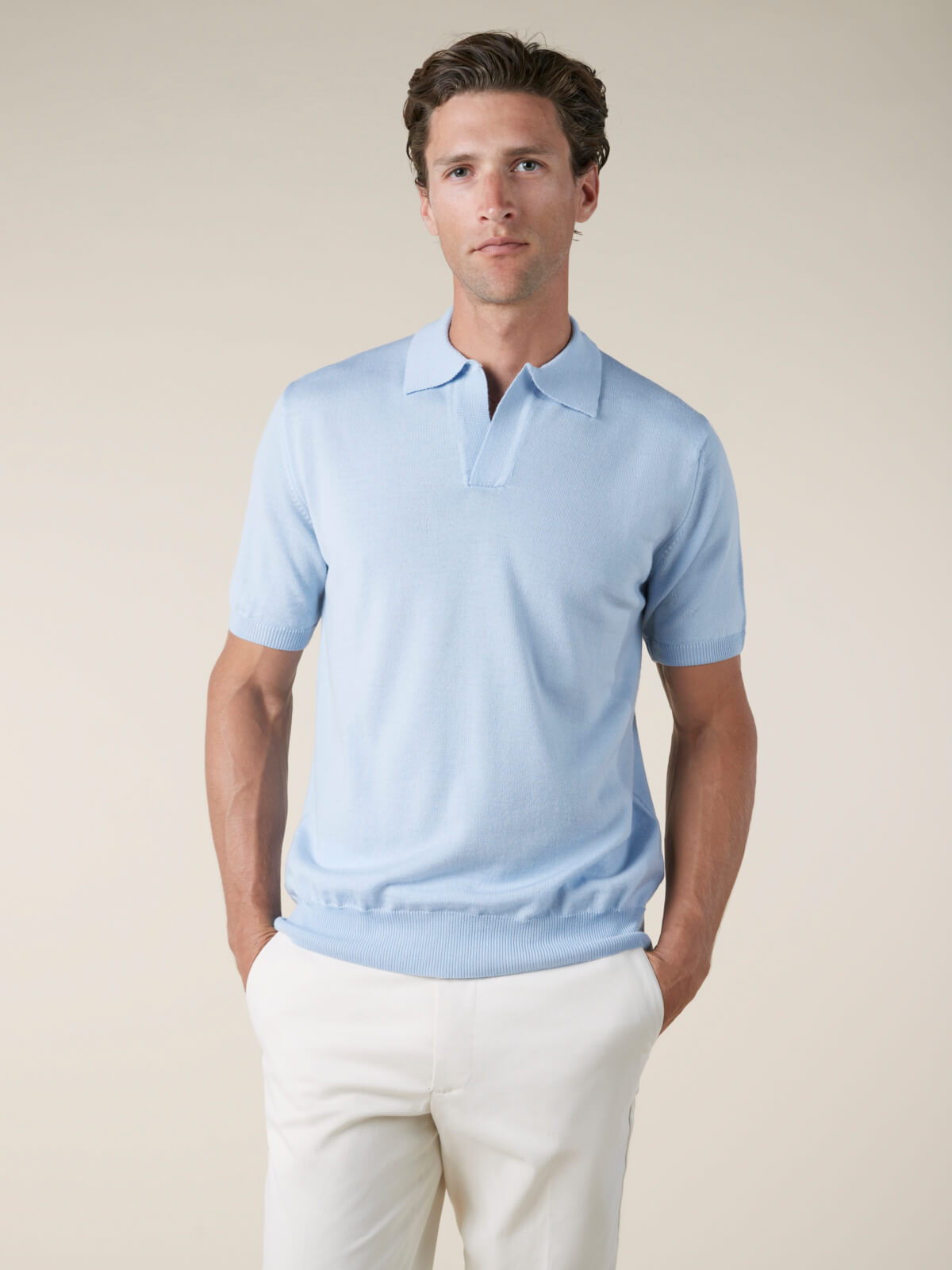 Shortsleeve Buttonless Polo Light Blue