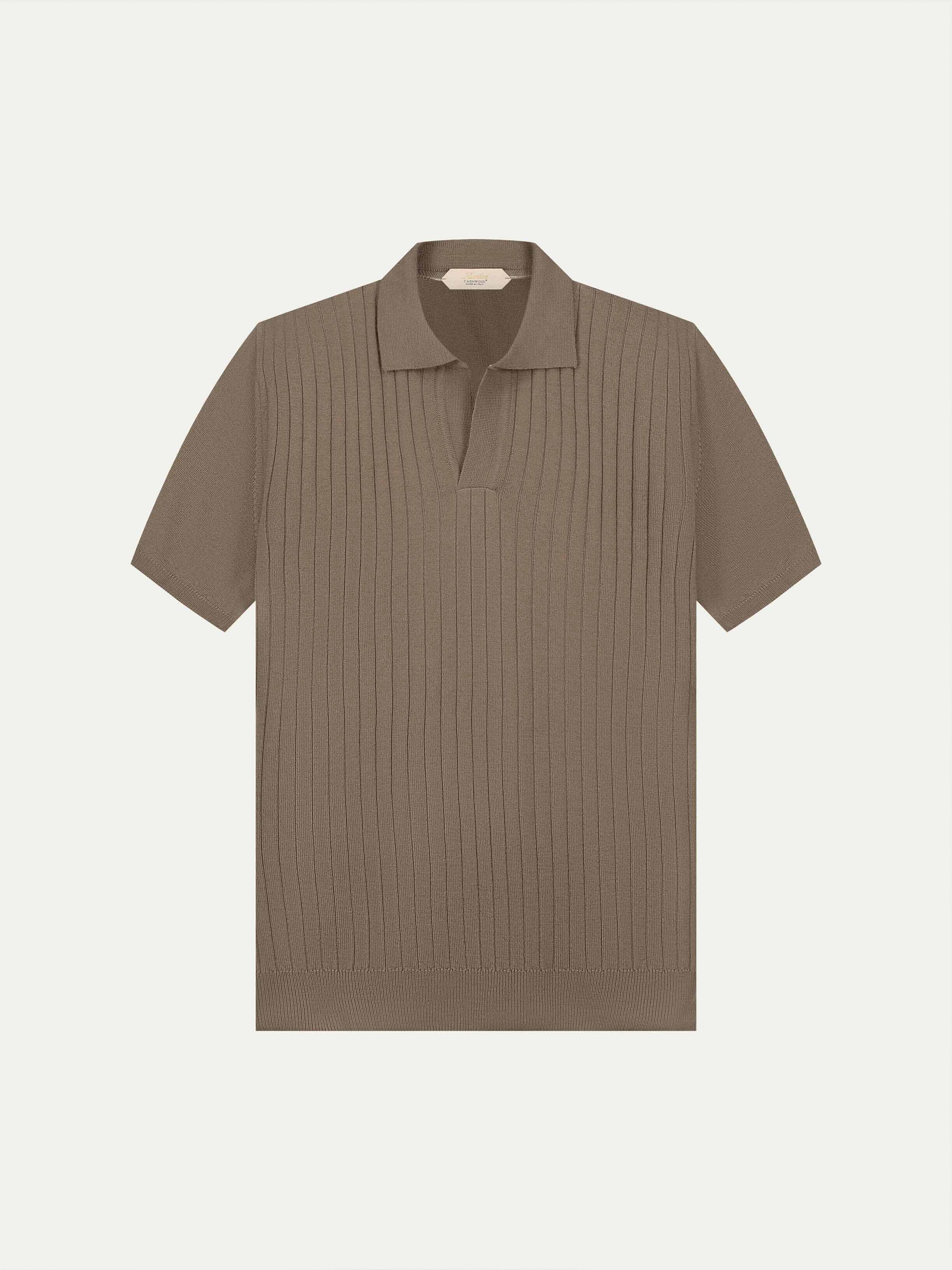 Shortsleeve Buttonless Ribbed Polo Taupe