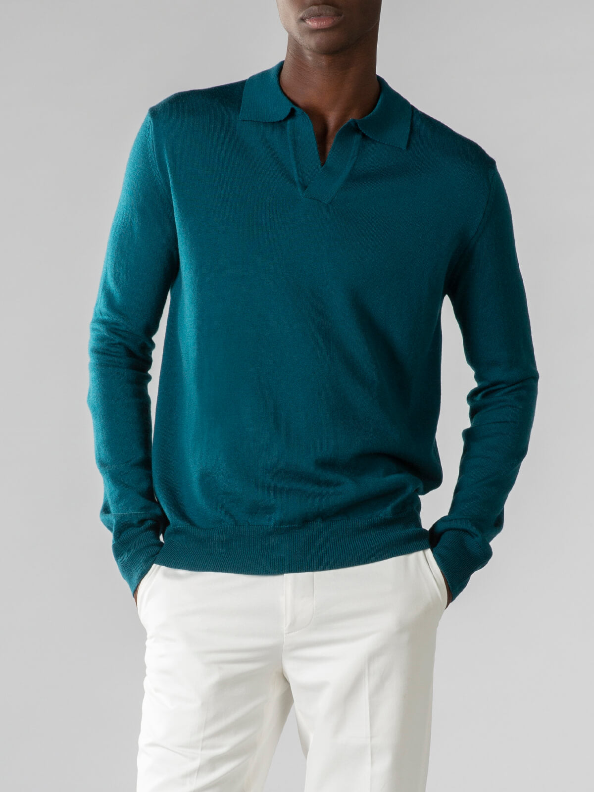 Extrafine Merino Buttonless Polo Dark Green