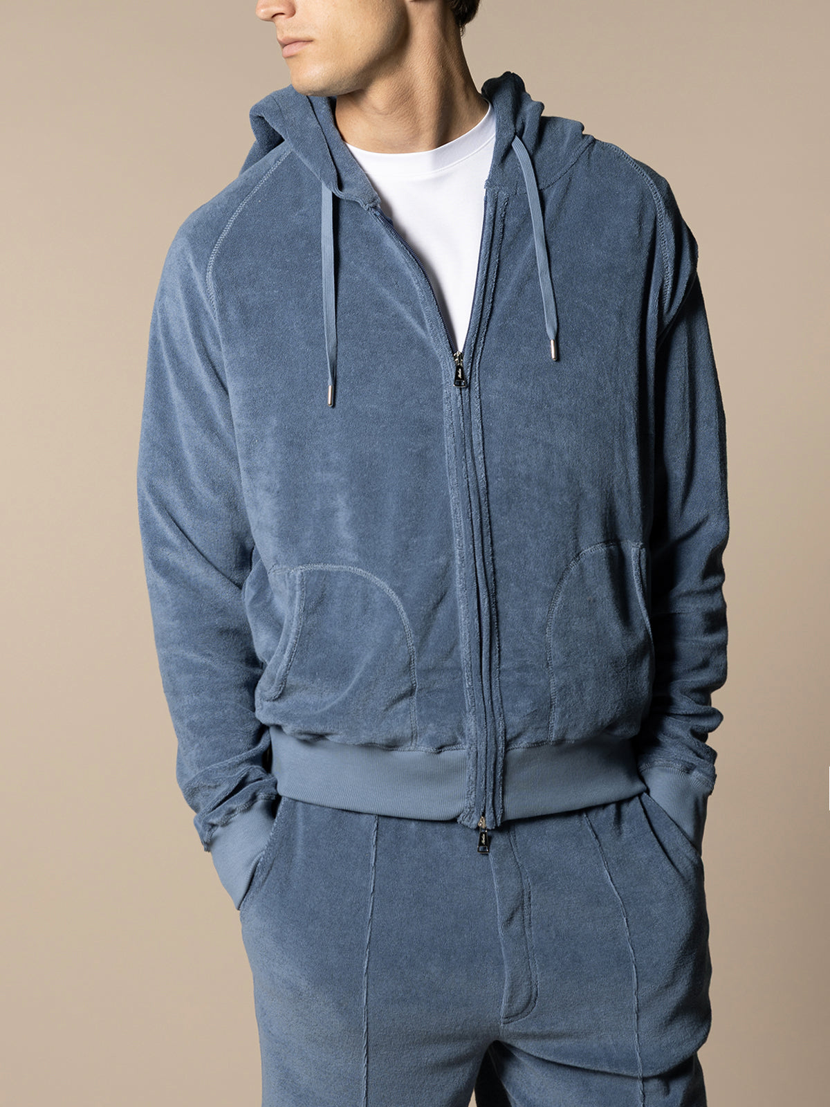 Steel Blue Terry Towelling Zipper Vest