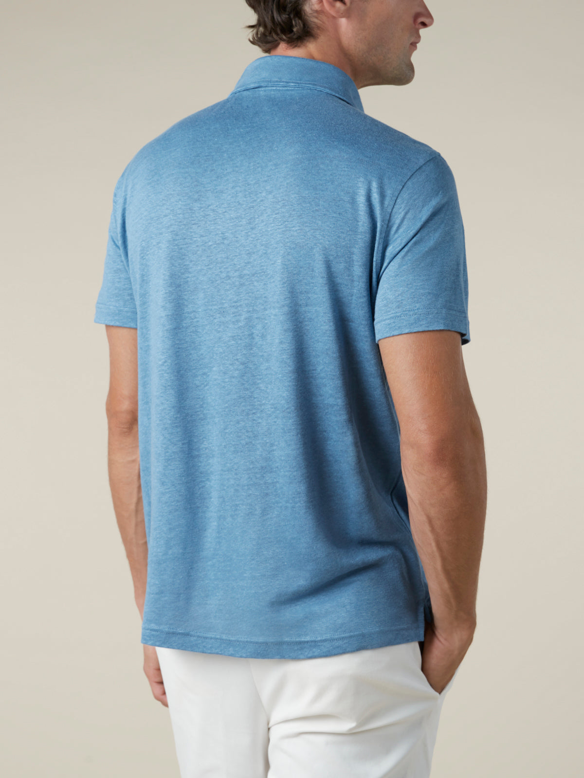 Sapphire Blue Linen Polo Shirt