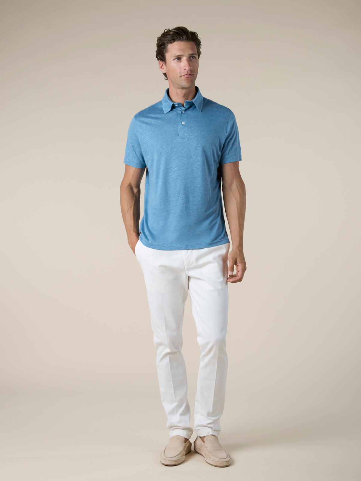 Sapphire Blue Linen Polo Shirt