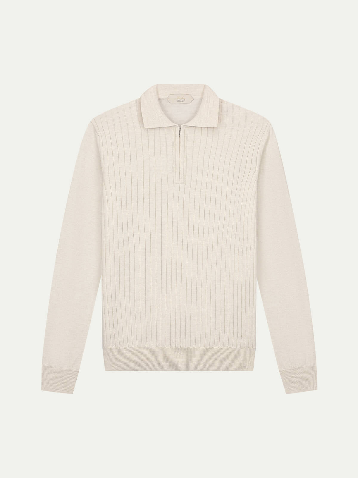 Ribbed Zipper Polo Light Beige