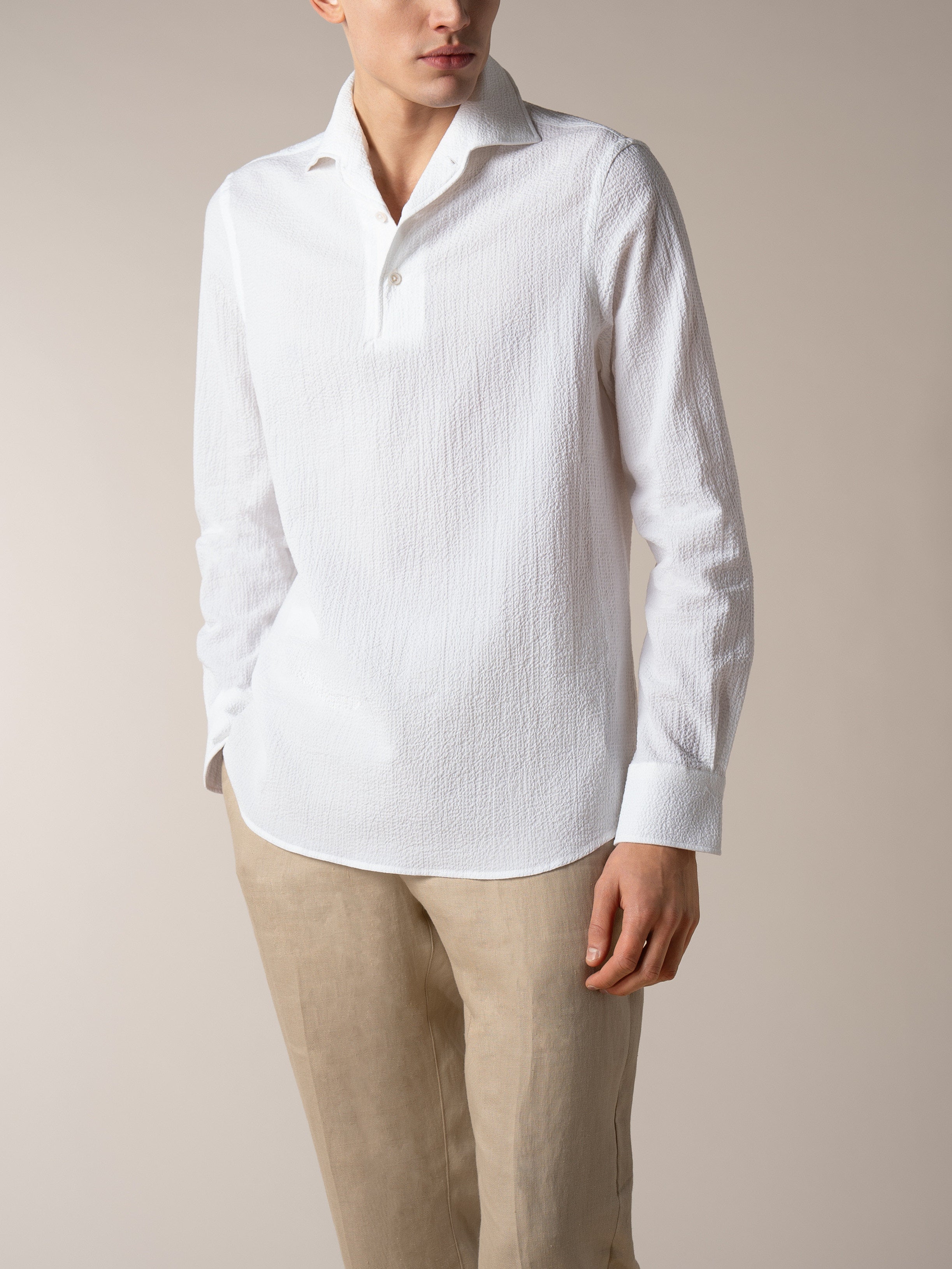 White Seersucker Pop-over Shirt