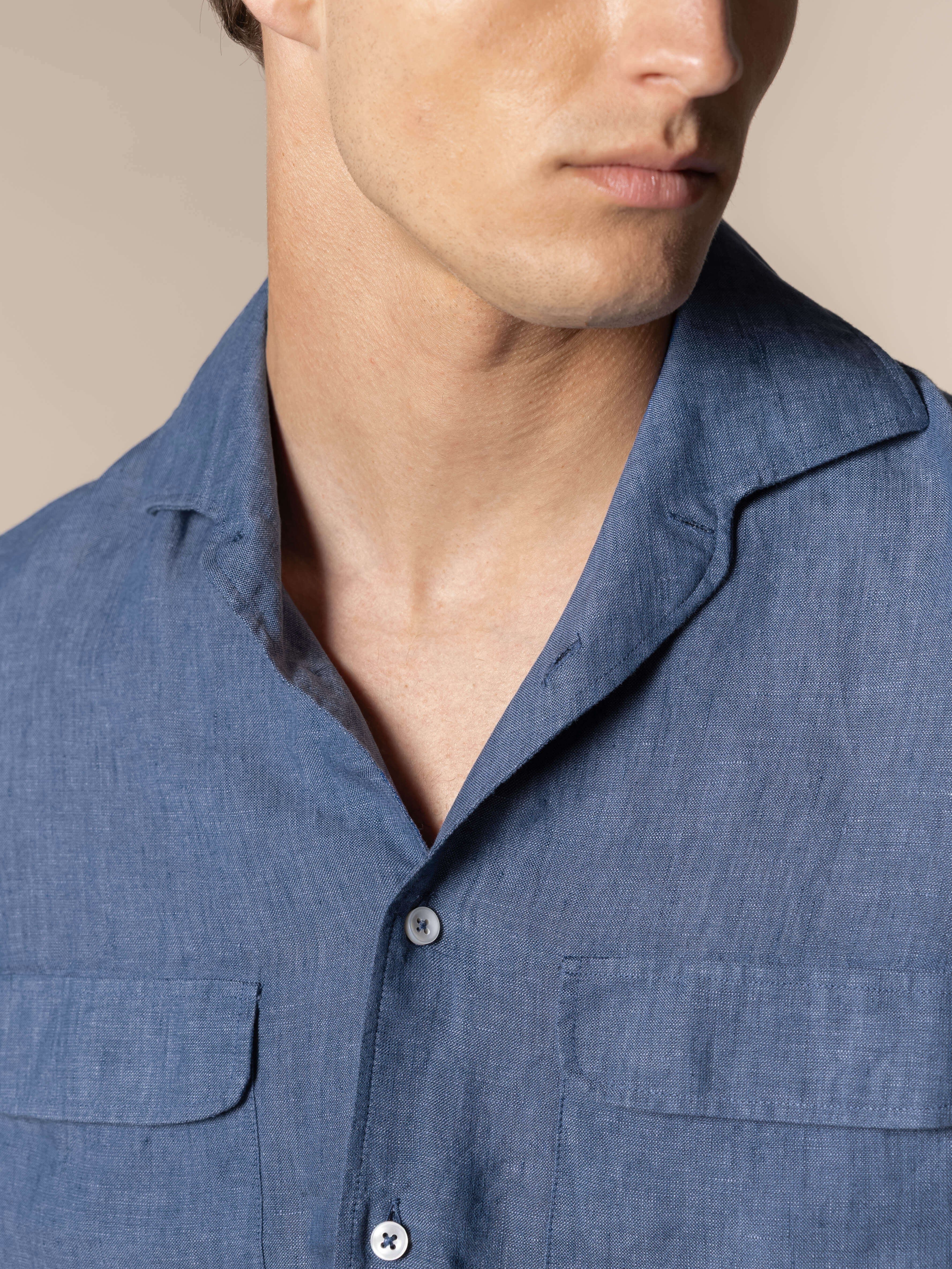 Mid Blue Linen Pocket Shirt