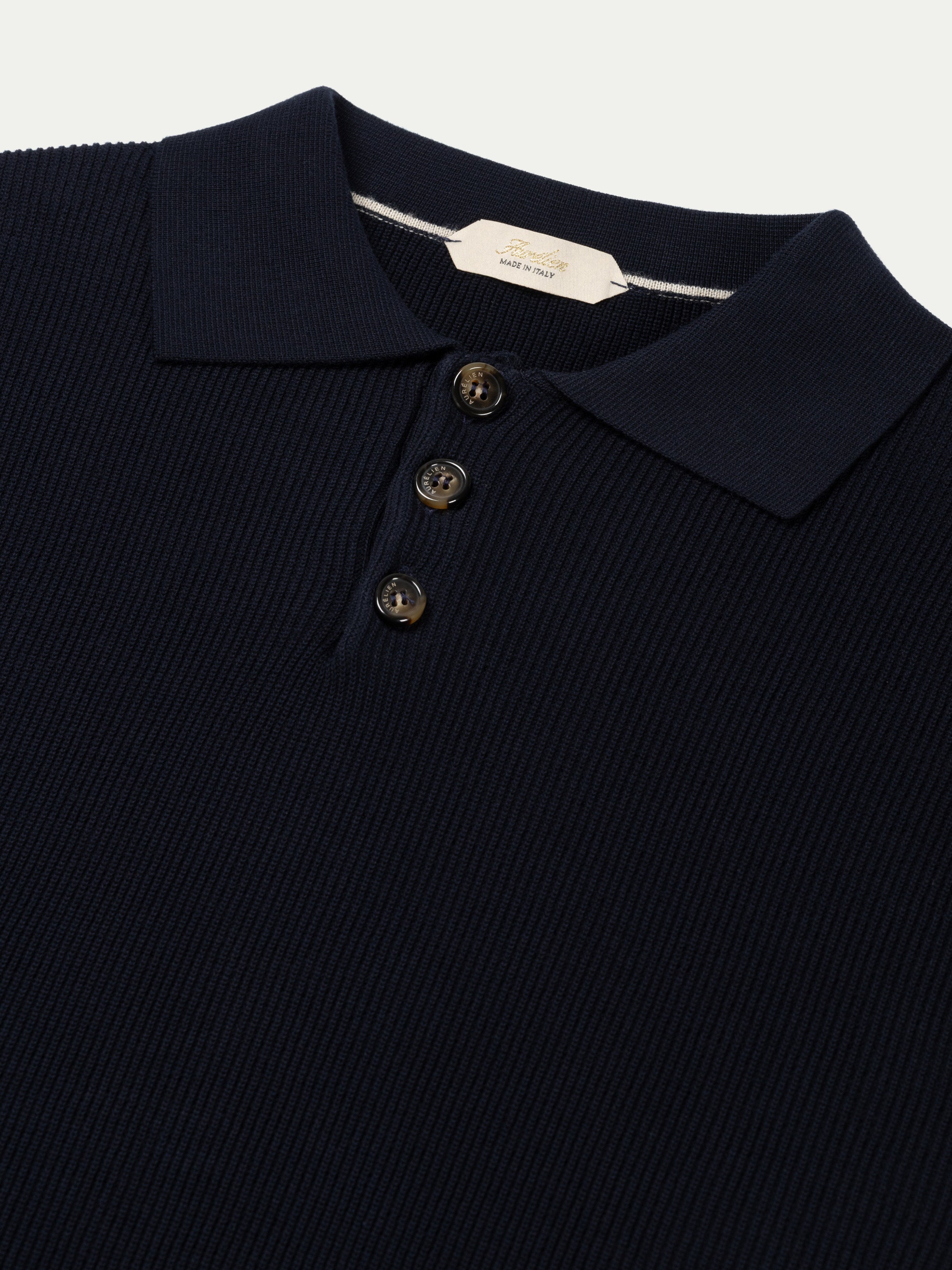 Shortsleeve Ribbed Knitted Polo Navy