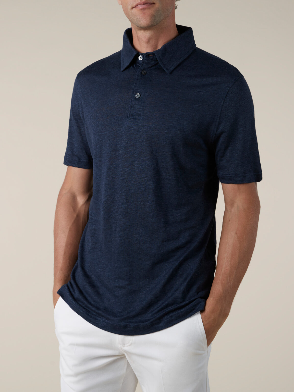 Navy Linnen Polo Shirt